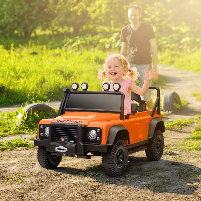 AIYAPLAY Electric Car, 12V Battery, Remote Control, Music, Horn, LED Lights, Orange