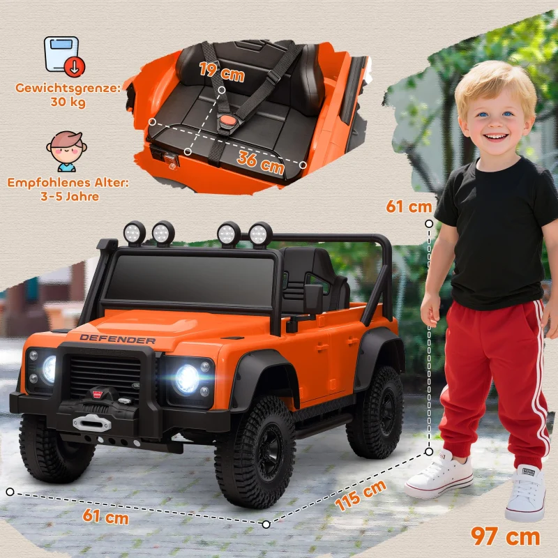 AIYAPLAY Electric Car, 12V Battery, Remote Control, Music, Horn, LED Lights, Orange - Image 3