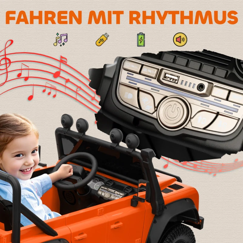 AIYAPLAY Electric Car, 12V Battery, Remote Control, Music, Horn, LED Lights, Orange - Image 7
