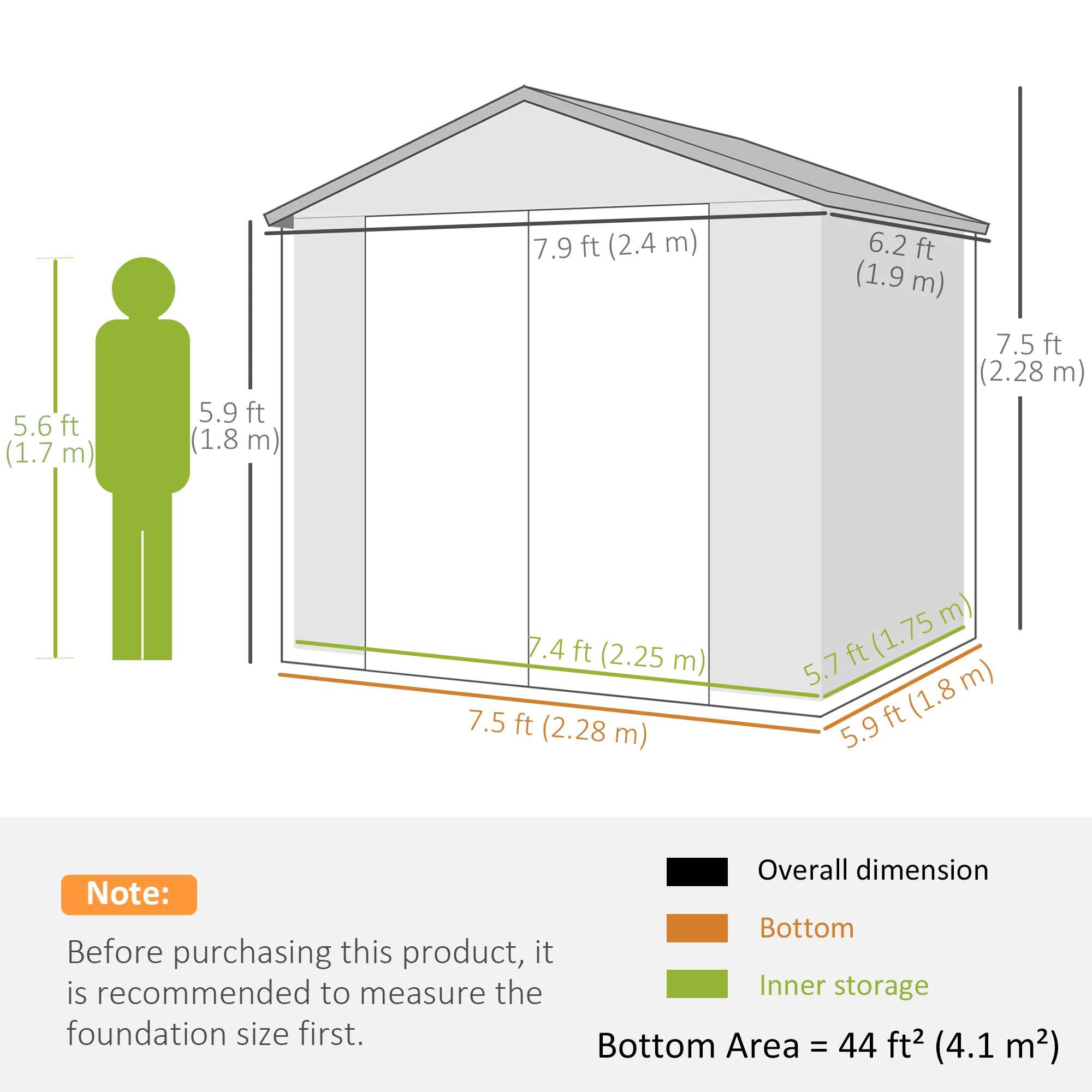 Aluminium Frame and Plastic Wall Shed, 7.9ft x 6.2ft with Foundation - Light Grey - Image 3