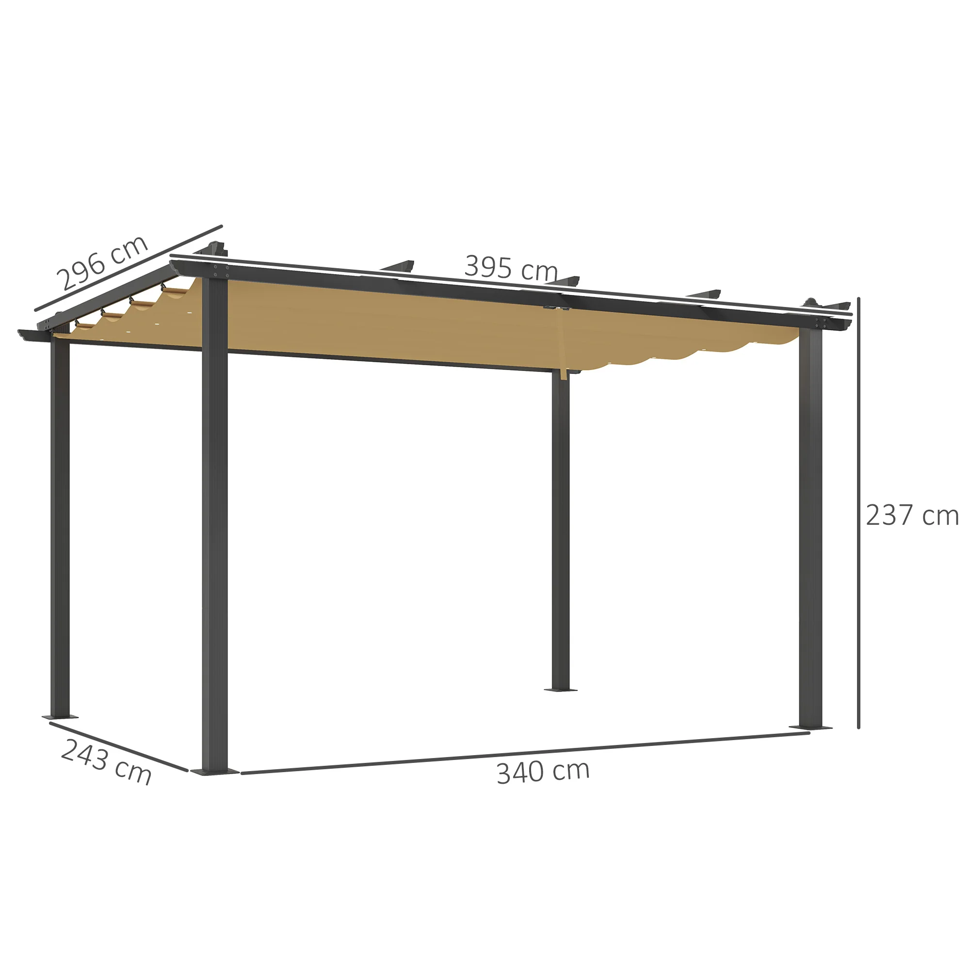 Aluminium Pergola 3x4m Retractable Roof Khaki - Image 3