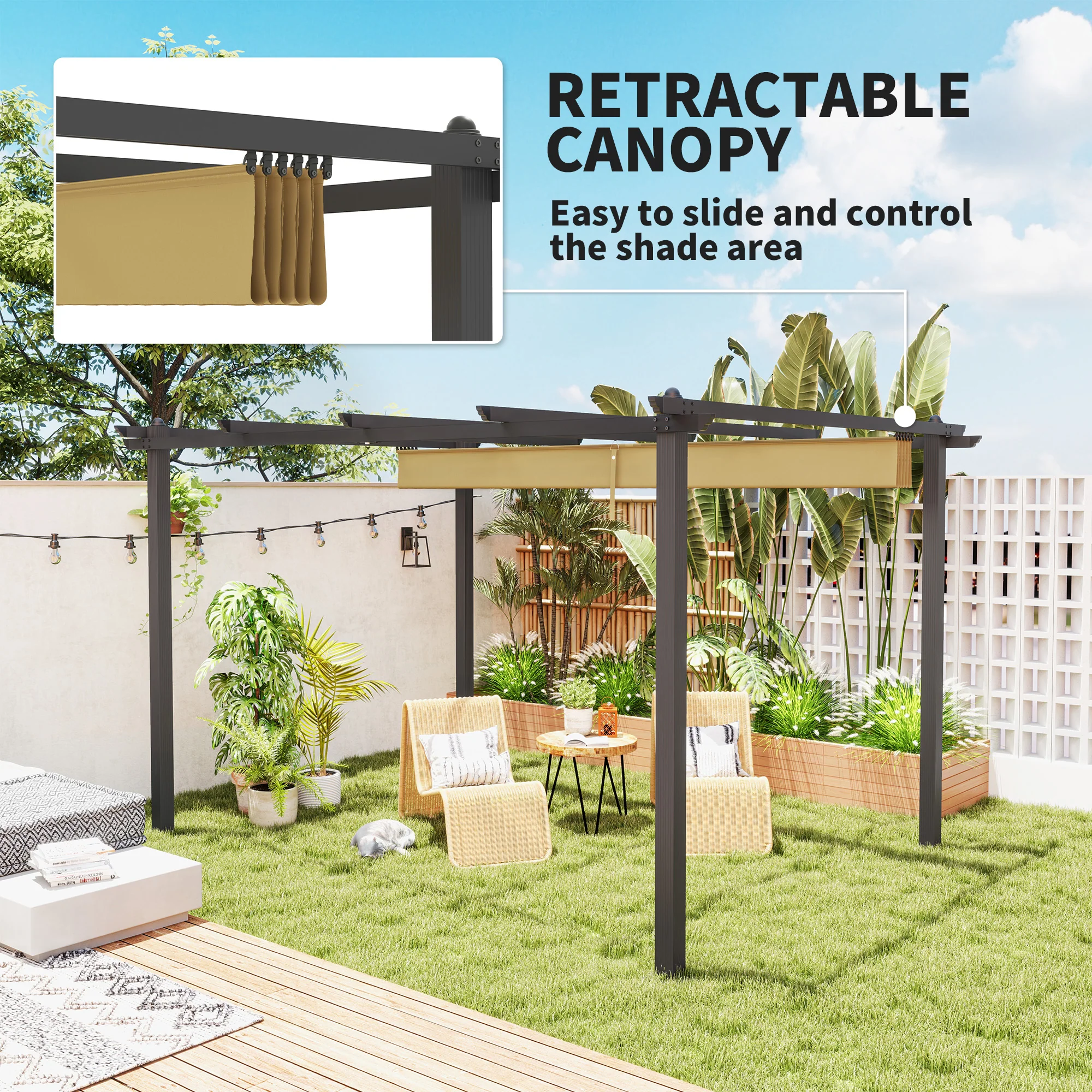 Aluminium Pergola 3x4m Retractable Roof Khaki - Image 4