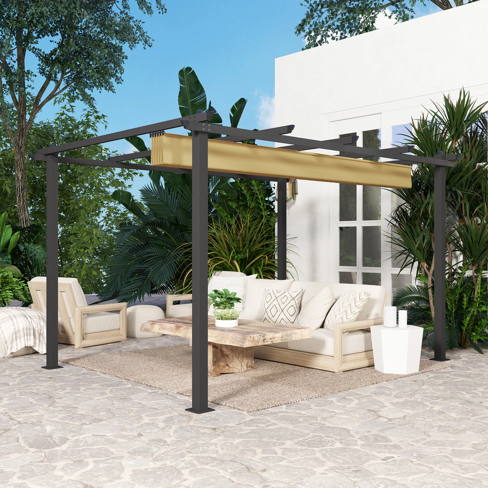 Aluminium Pergola 3x4m Retractable Roof Khaki - Image 7