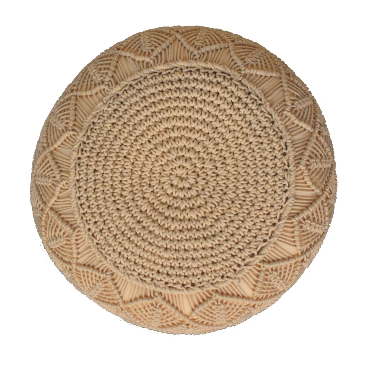 Ansley Versatile Cotton Pouffe, Beige Fabric - Image 4