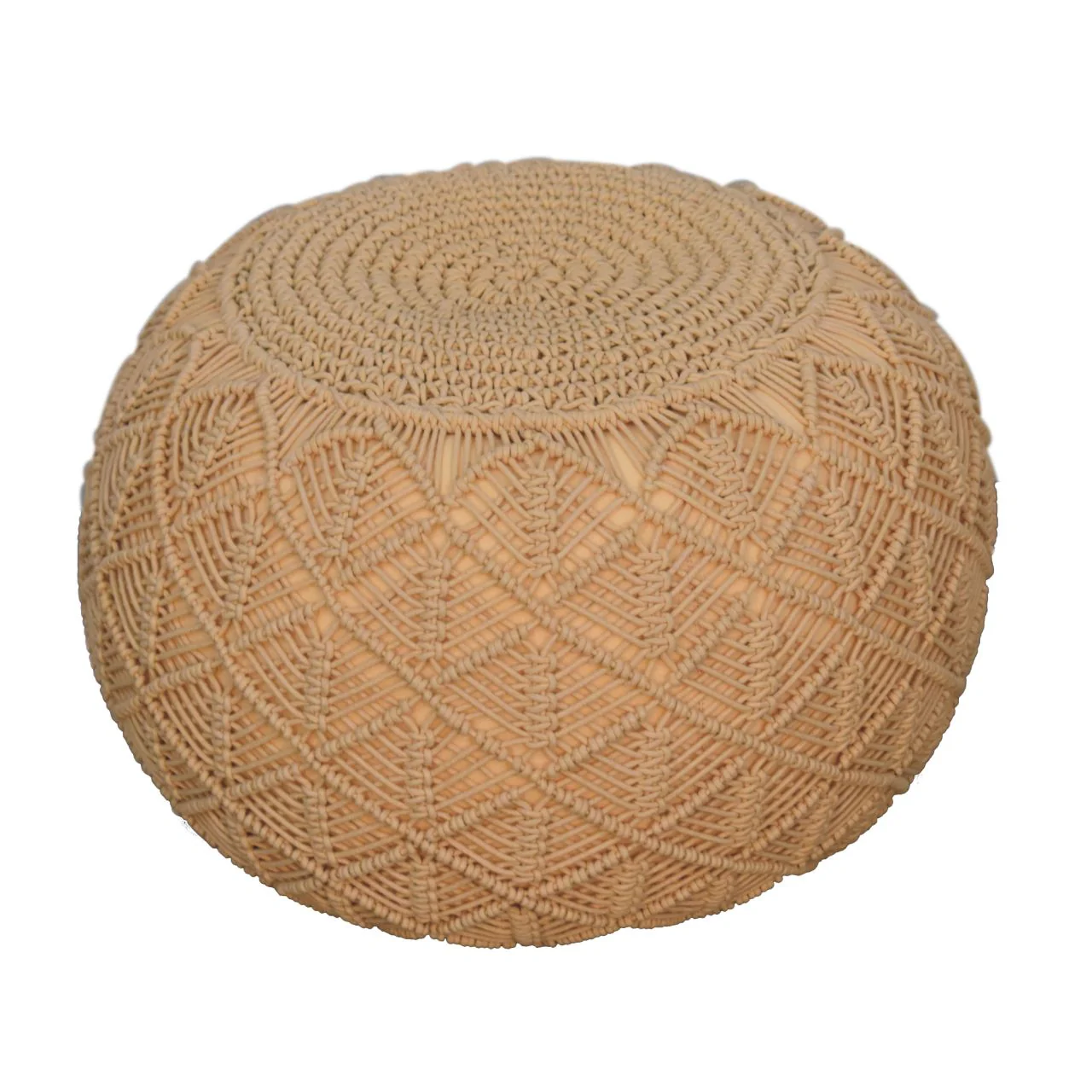 Ansley Versatile Cotton Pouffe, Beige Fabric - Image 5
