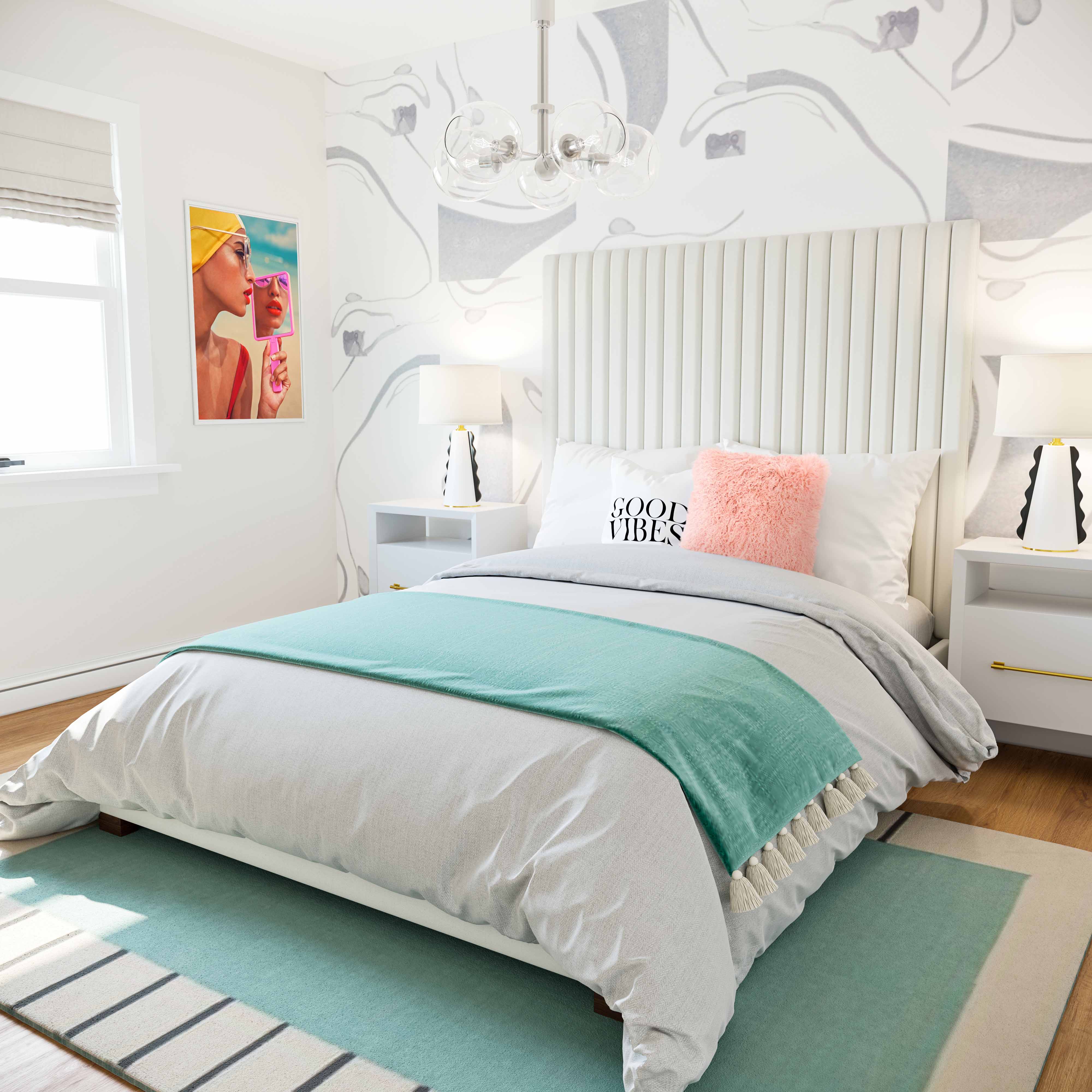 Arabelle King Bed White Velvet