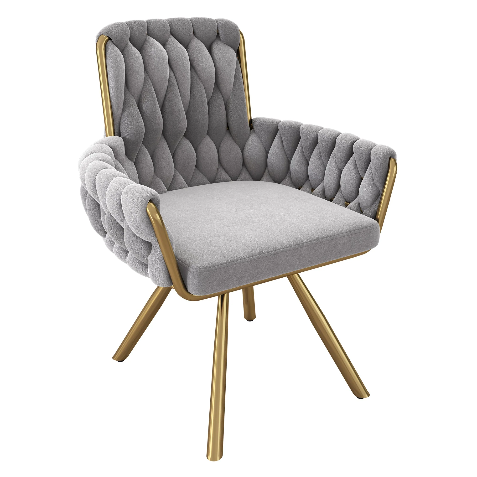 Armchair, Luxurious Single Swivel Chair with Four Metal Support Legs, Gray Velvet - Image 7