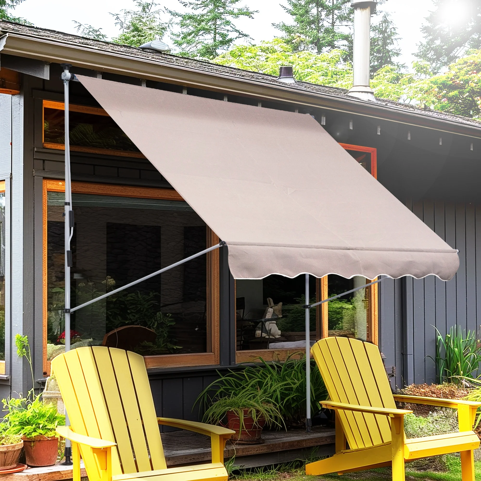 Articulated Arm Awning, Clamp, Height Adjustable 200x150cm, Cream White Aluminum - Image 2