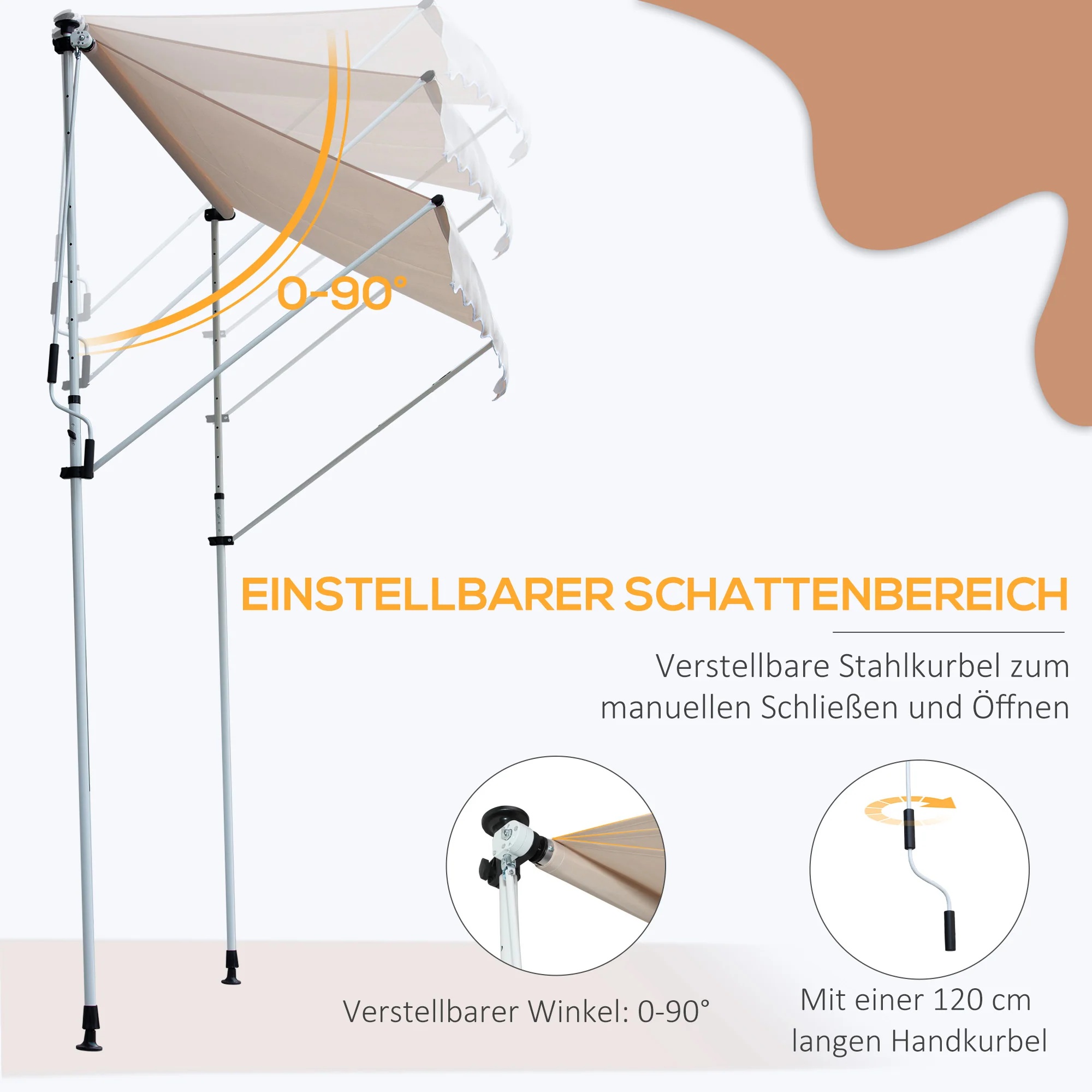 Articulated Arm Awning, Clamp, Height Adjustable 200x150cm, Cream White Aluminum - Image 6