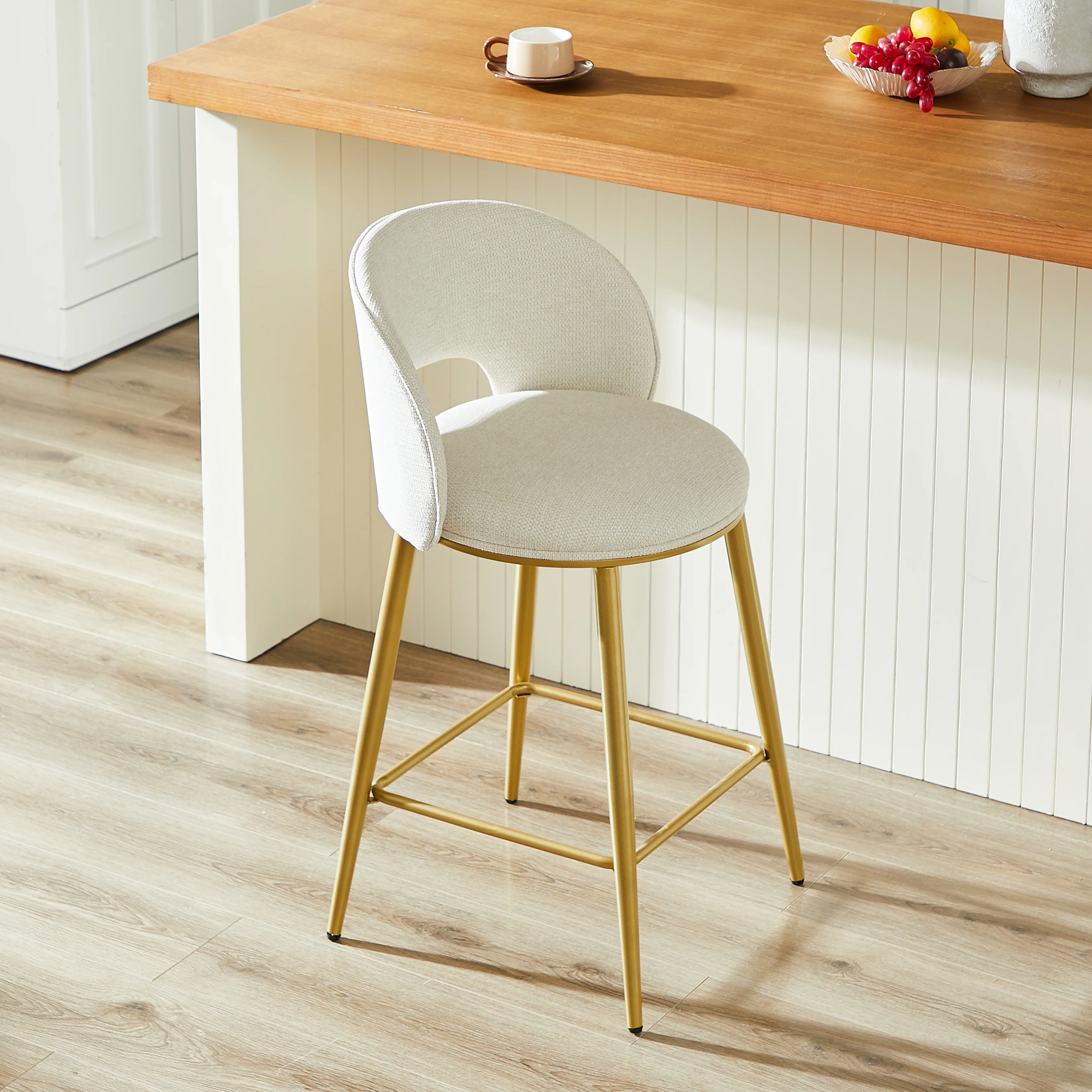 Bar Stool Modern Open Back Padded - Gold Metal Set of 2 - Image 10