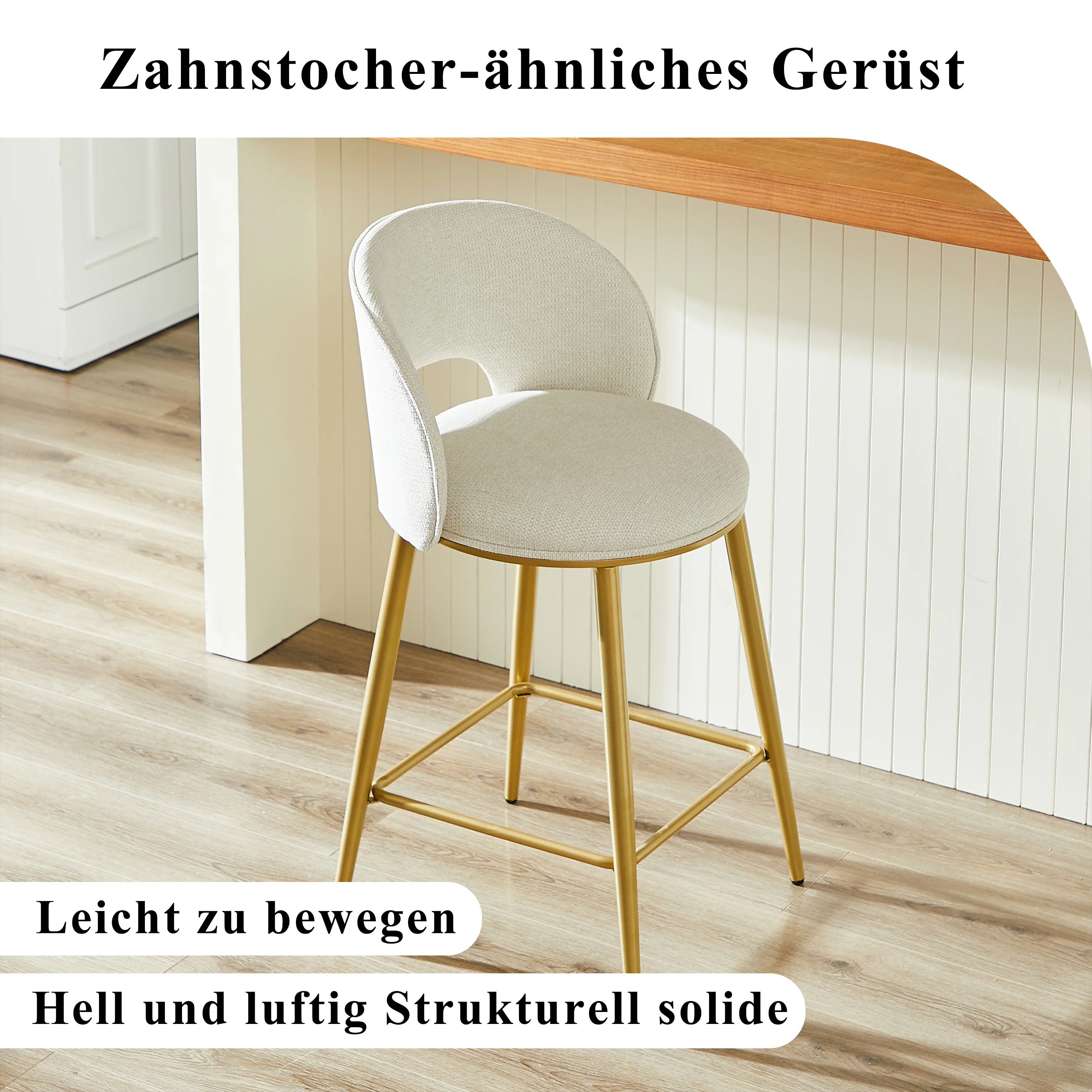 Bar Stool Modern Open Back Padded - Gold Metal Set of 2 - Image 2