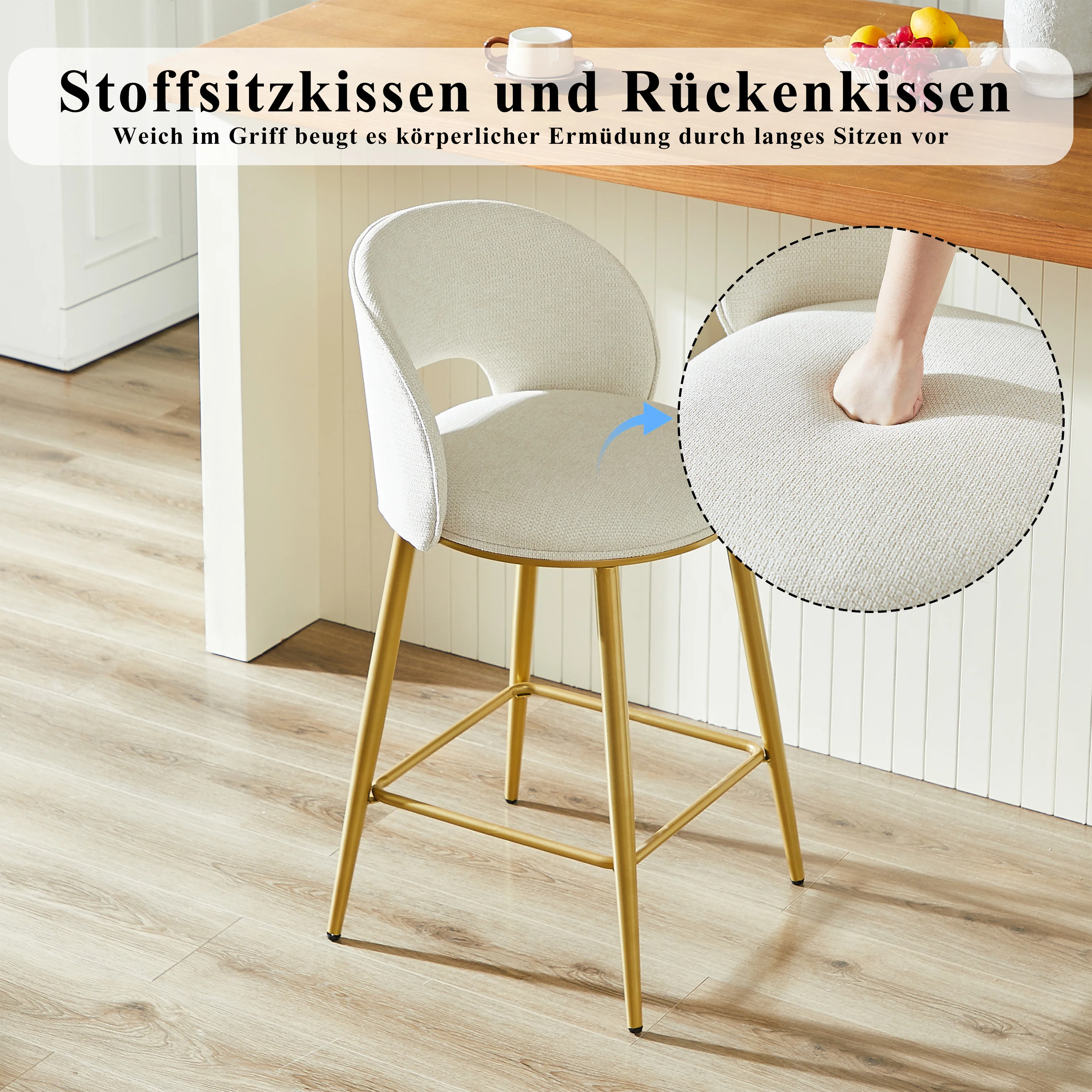 Bar Stool Modern Open Back Padded - Gold Metal Set of 2 - Image 5