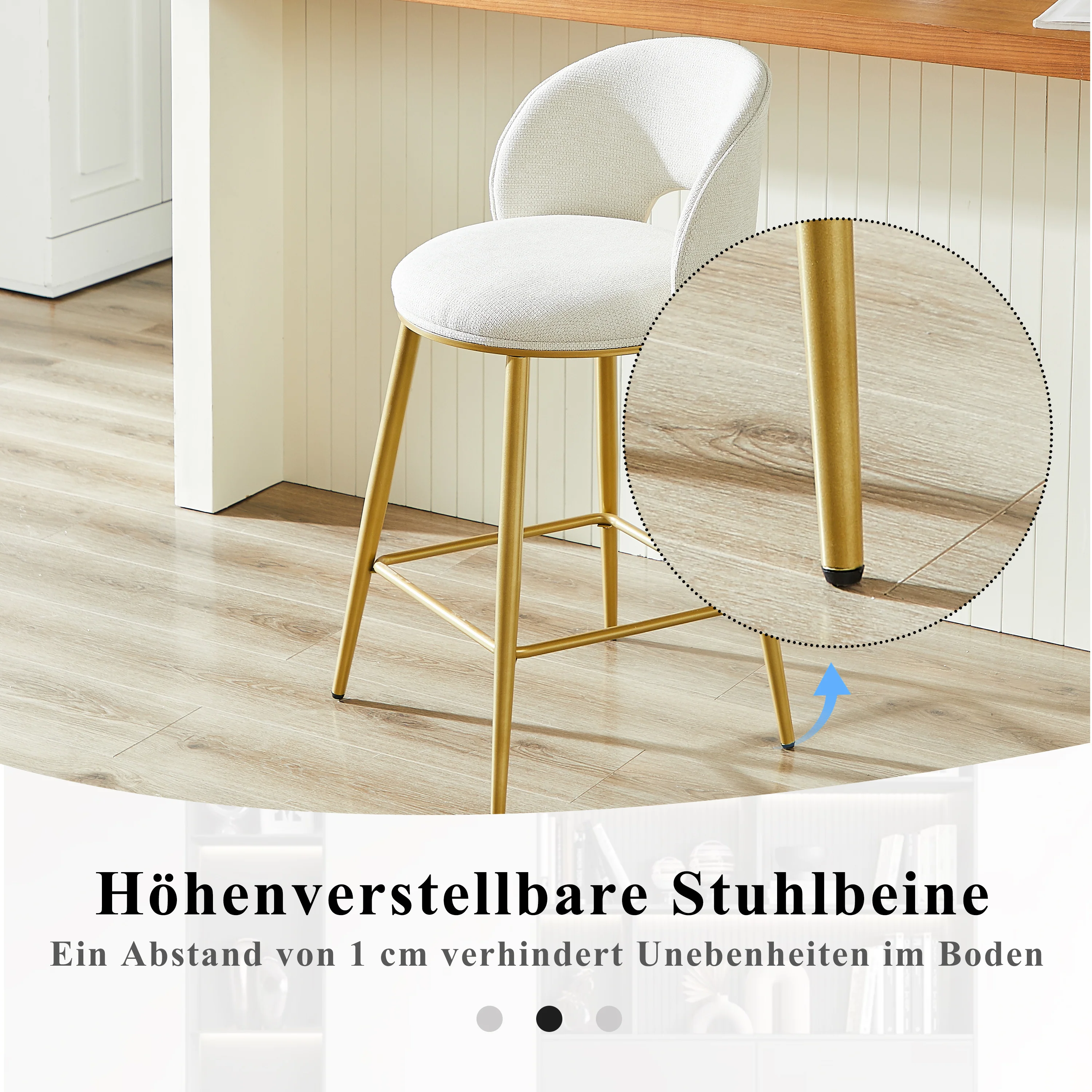 Bar Stool Modern Open Back Padded - Gold Metal Set of 2 - Image 6