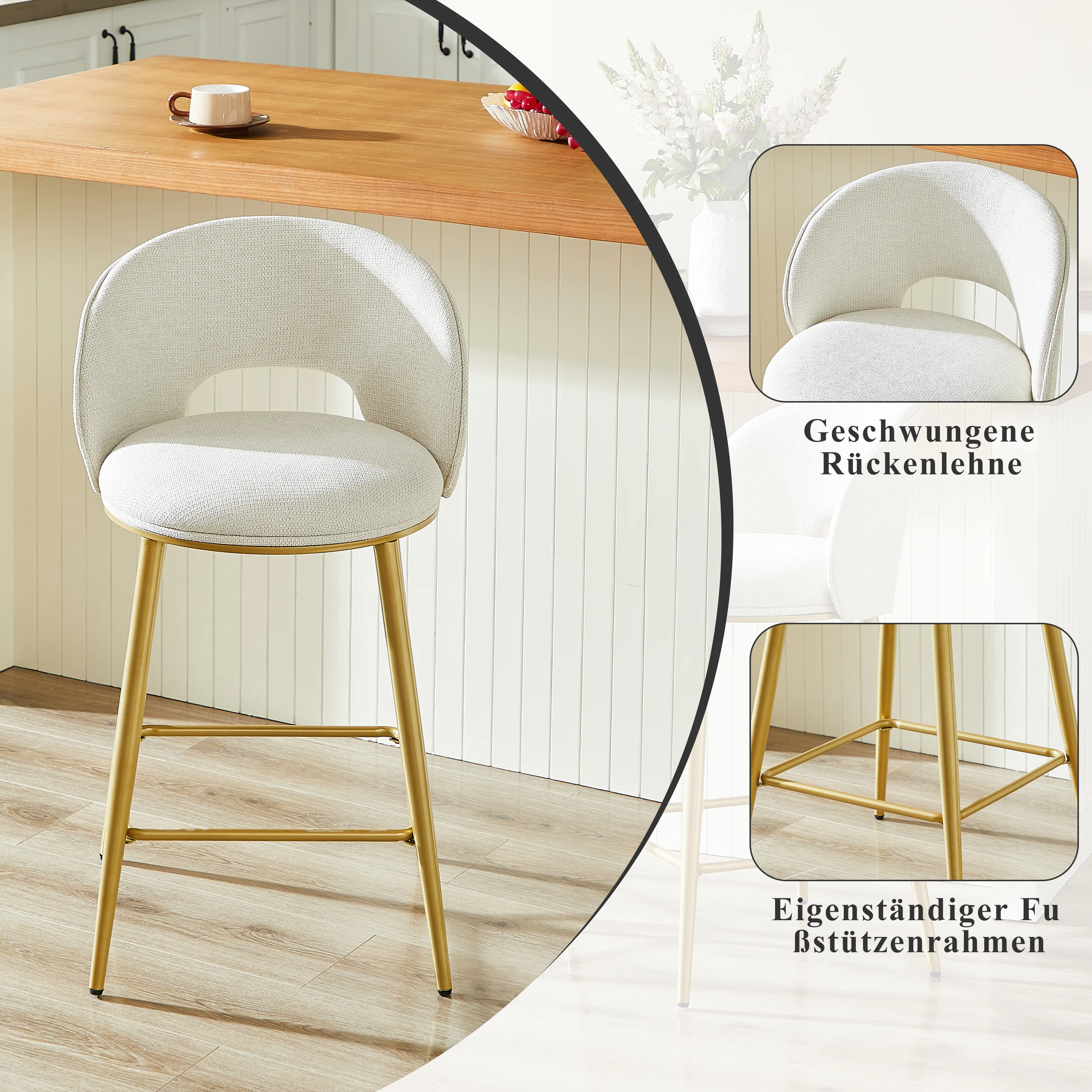 Bar Stool Modern Open Back Padded - Gold Metal Set of 2 - Image 7