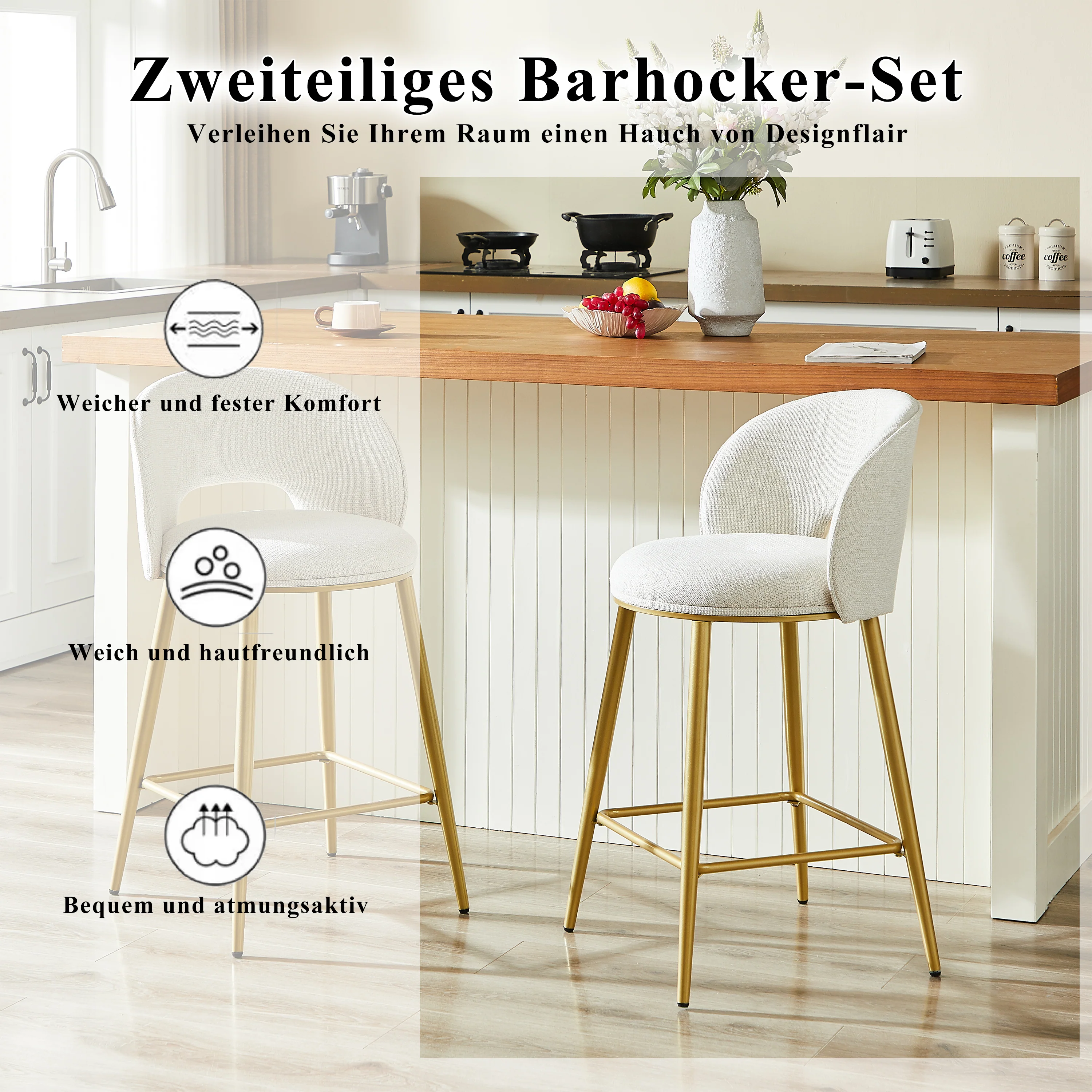 Bar Stool Modern Open Back Padded - Gold Metal Set of 2 - Image 8