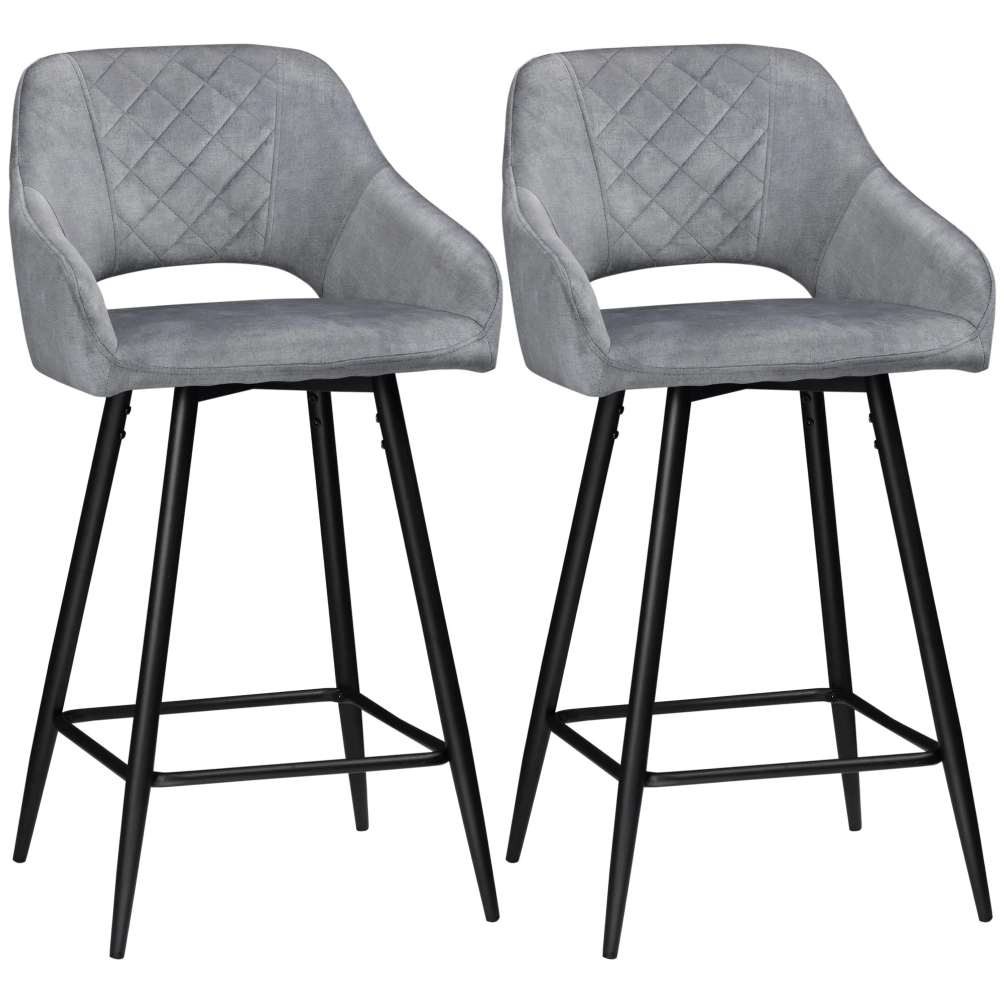 Bar Stool Set 2-Piece with Footrest, Seat Cover - Steel, Grey - Image 2