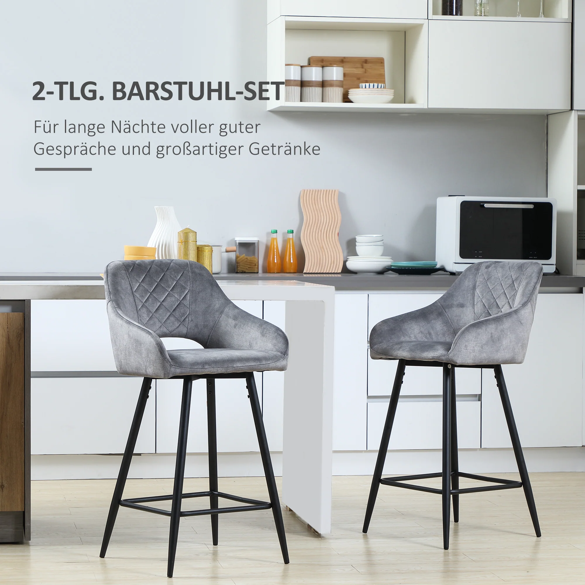 Bar Stool Set 2-Piece with Footrest, Seat Cover - Steel, Grey - Image 4