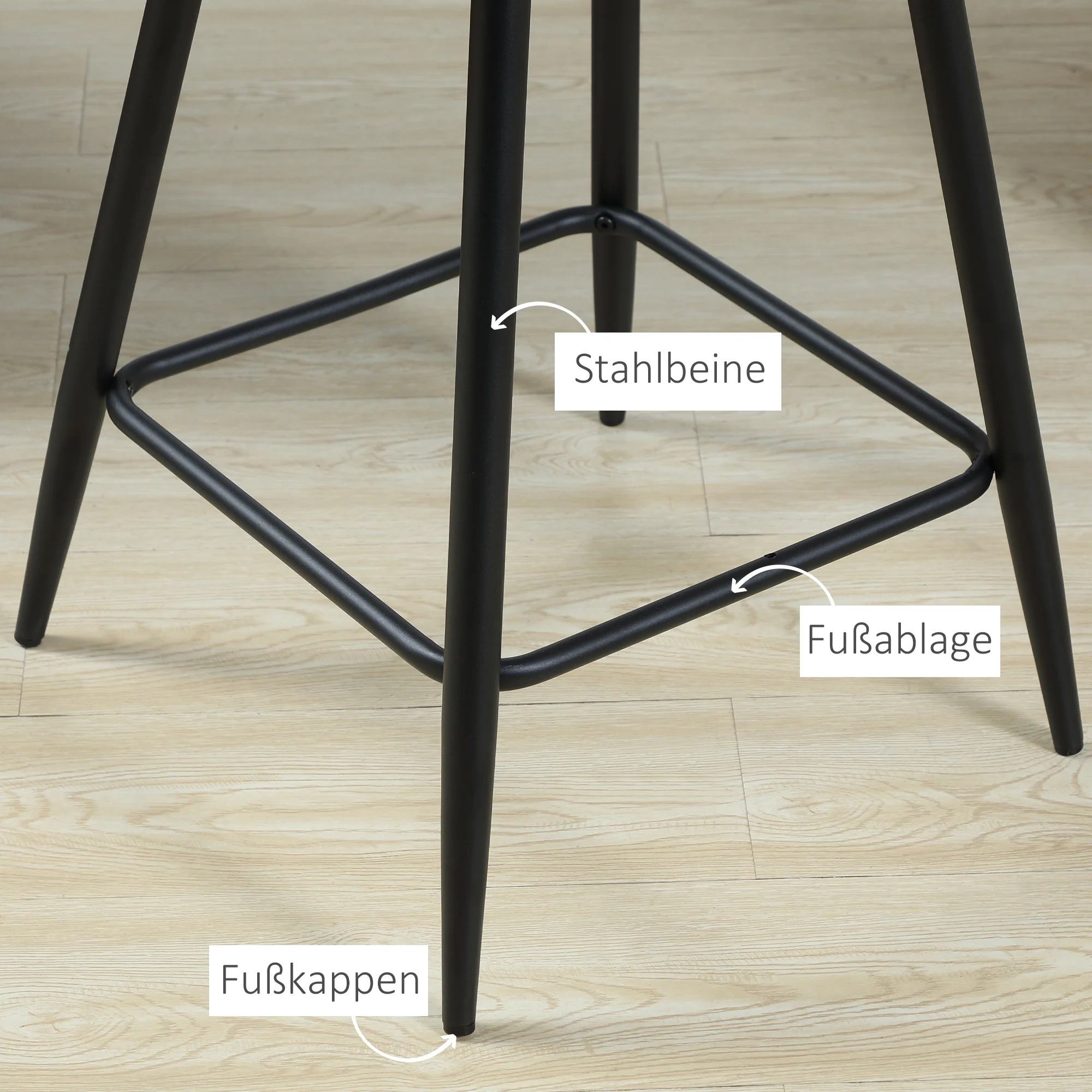 Bar Stool Set 2-Piece with Footrest, Seat Cover - Steel, Grey - Image 6