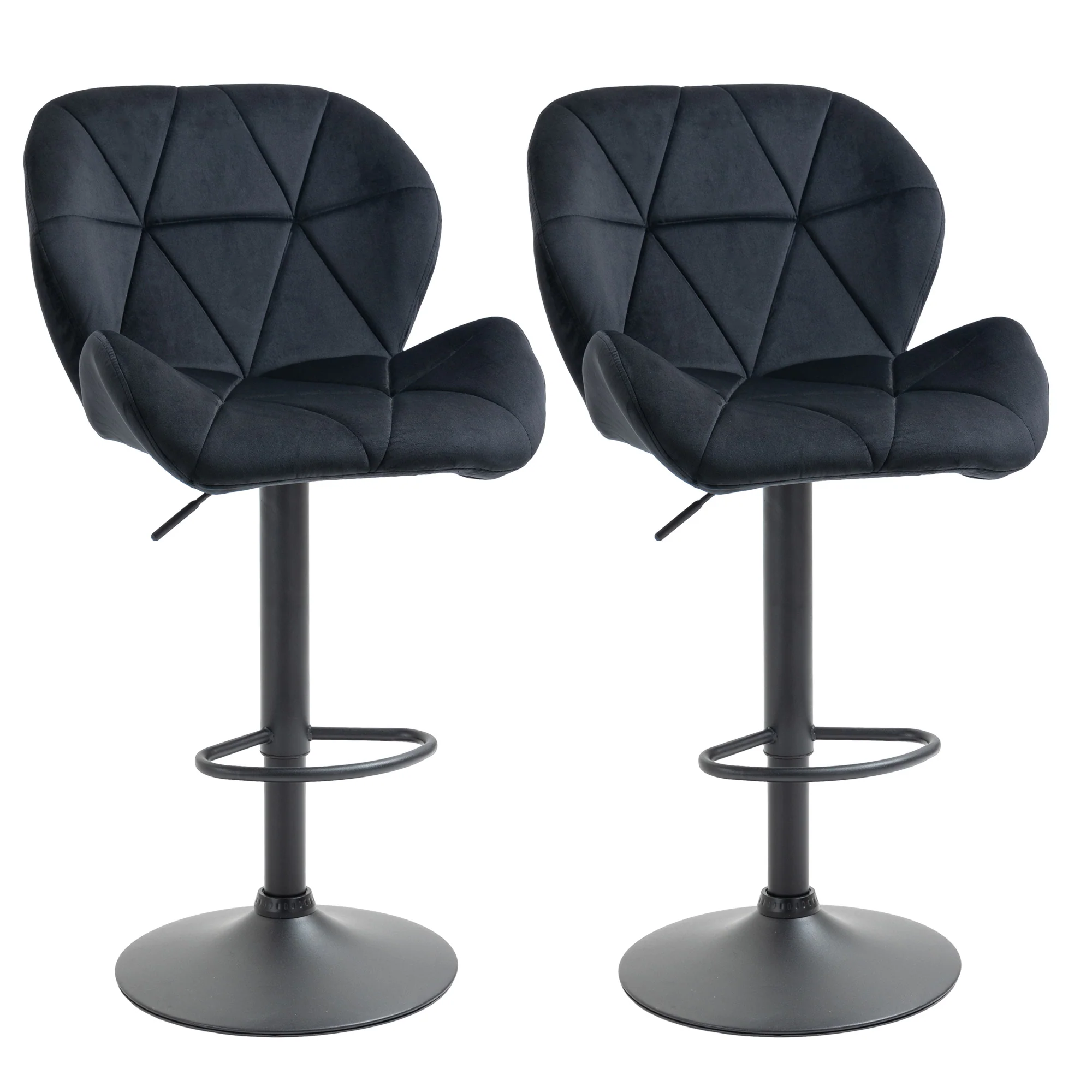 Bar Stools, Swivel Height-Adjustable with Backrest, Velvet Black - Image 2