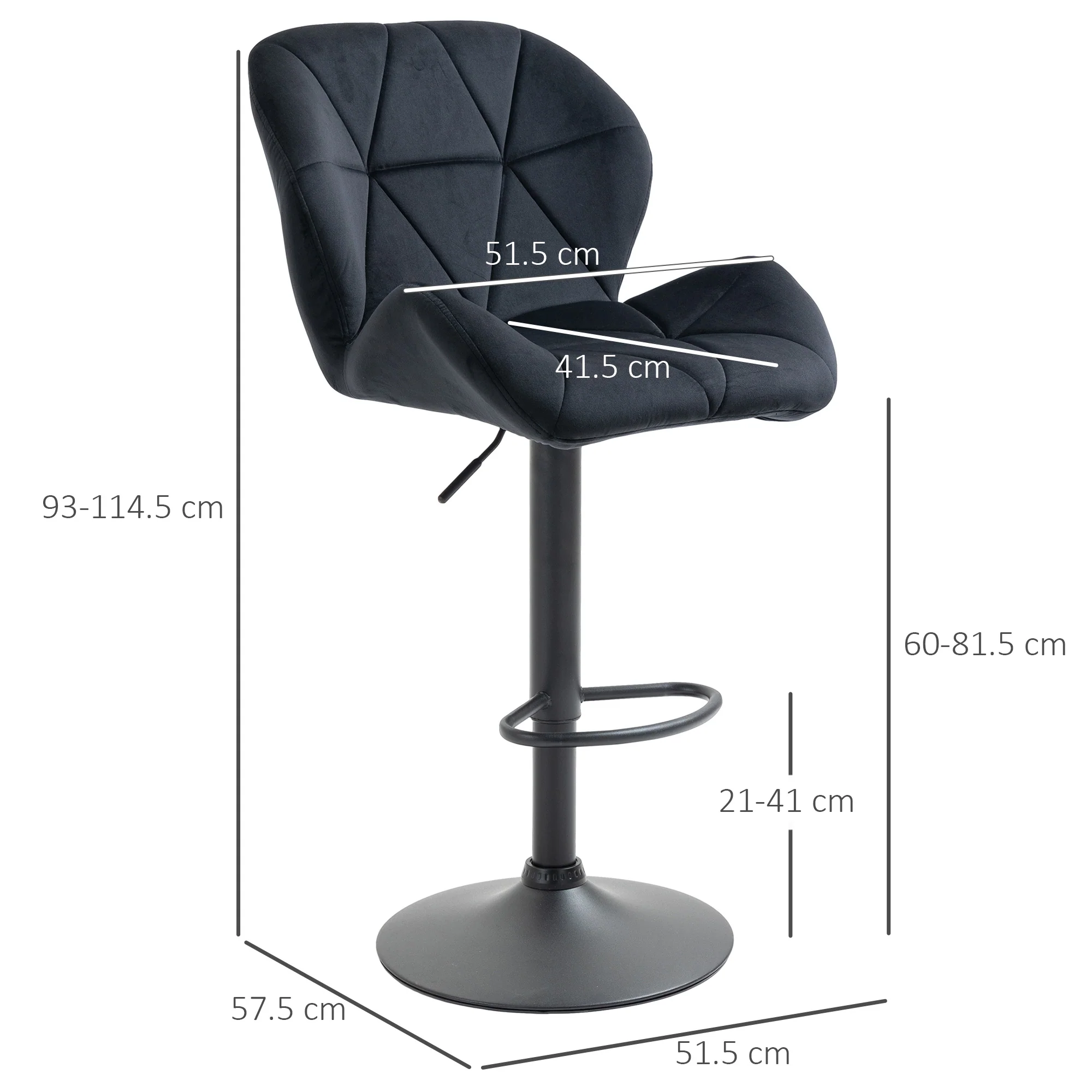 Bar Stools, Swivel Height-Adjustable with Backrest, Velvet Black - Image 3