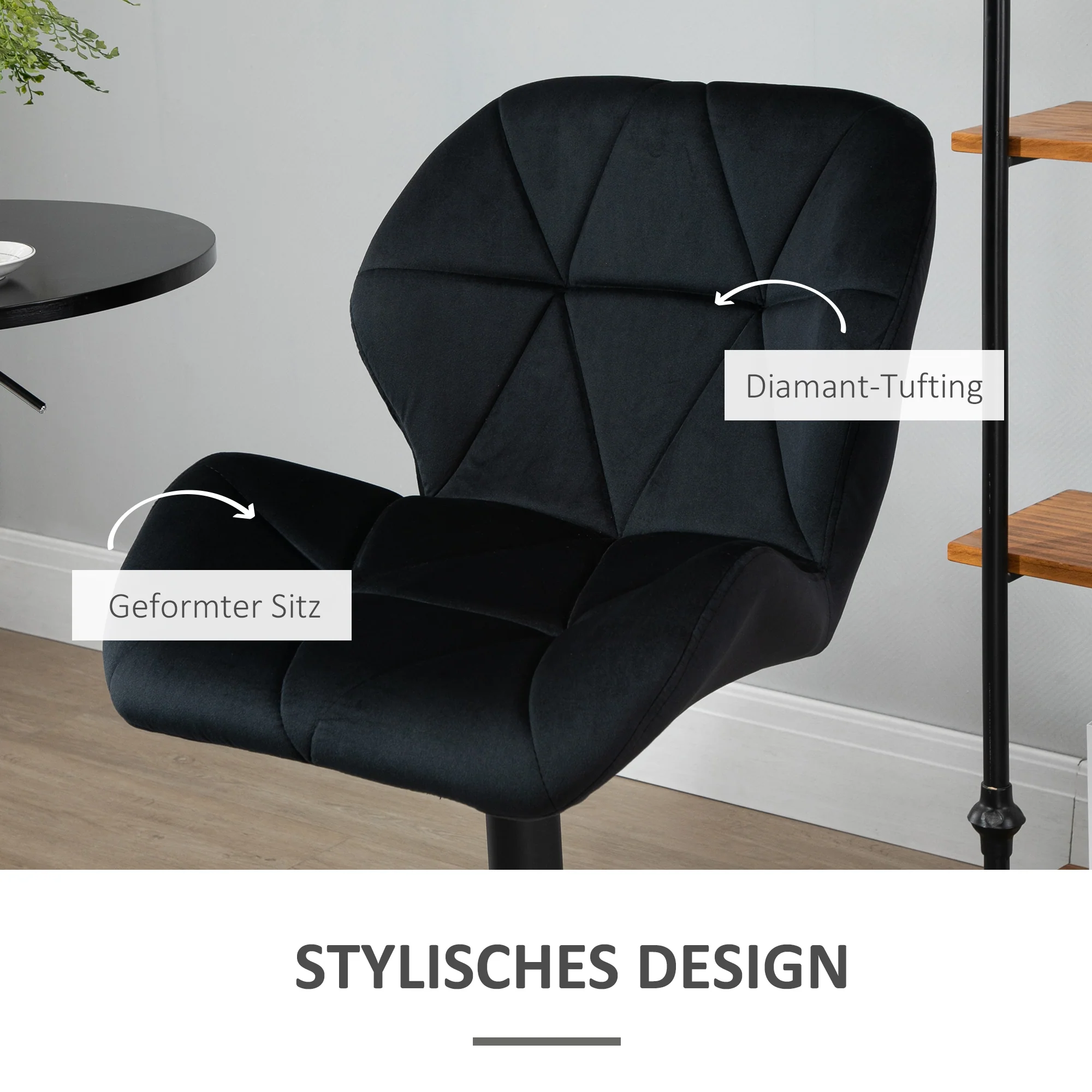 Bar Stools, Swivel Height-Adjustable with Backrest, Velvet Black - Image 6