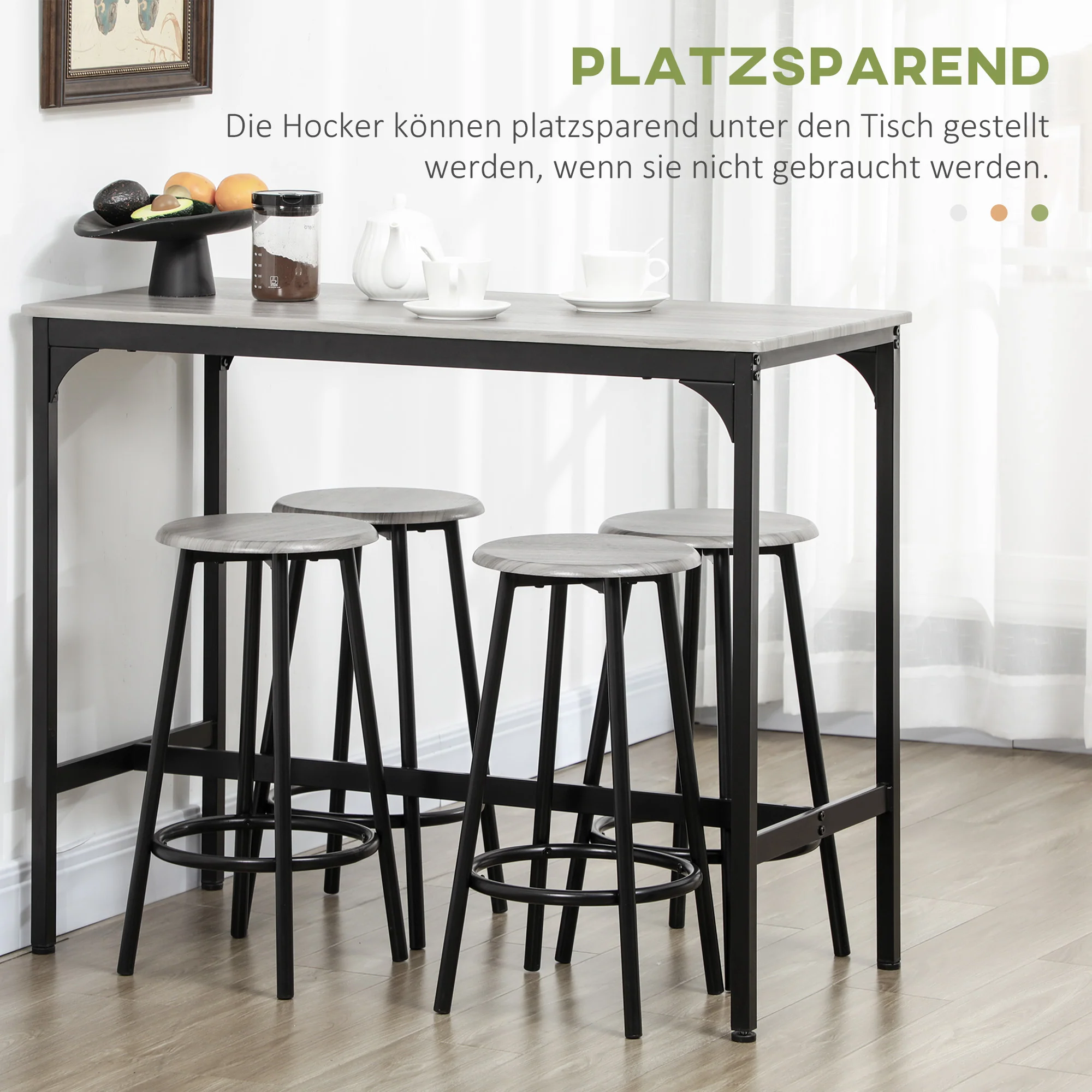 Bar Table with Stool Set, 5-Piece Industrial Design, Metal, Gray - Image 5
