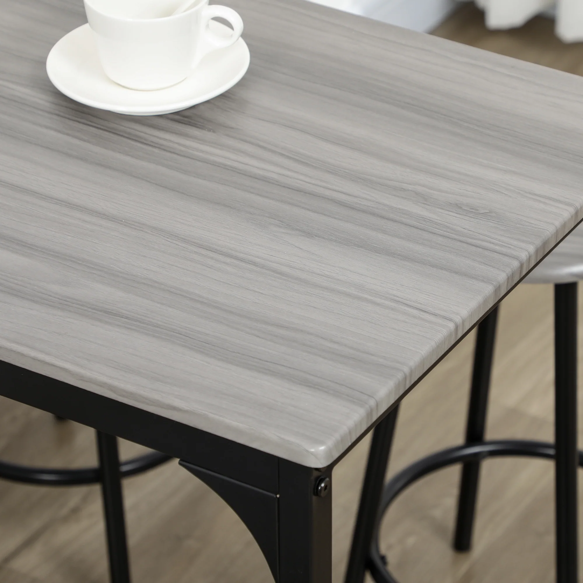 Bar Table with Stool Set, 5-Piece Industrial Design, Metal, Gray - Image 8