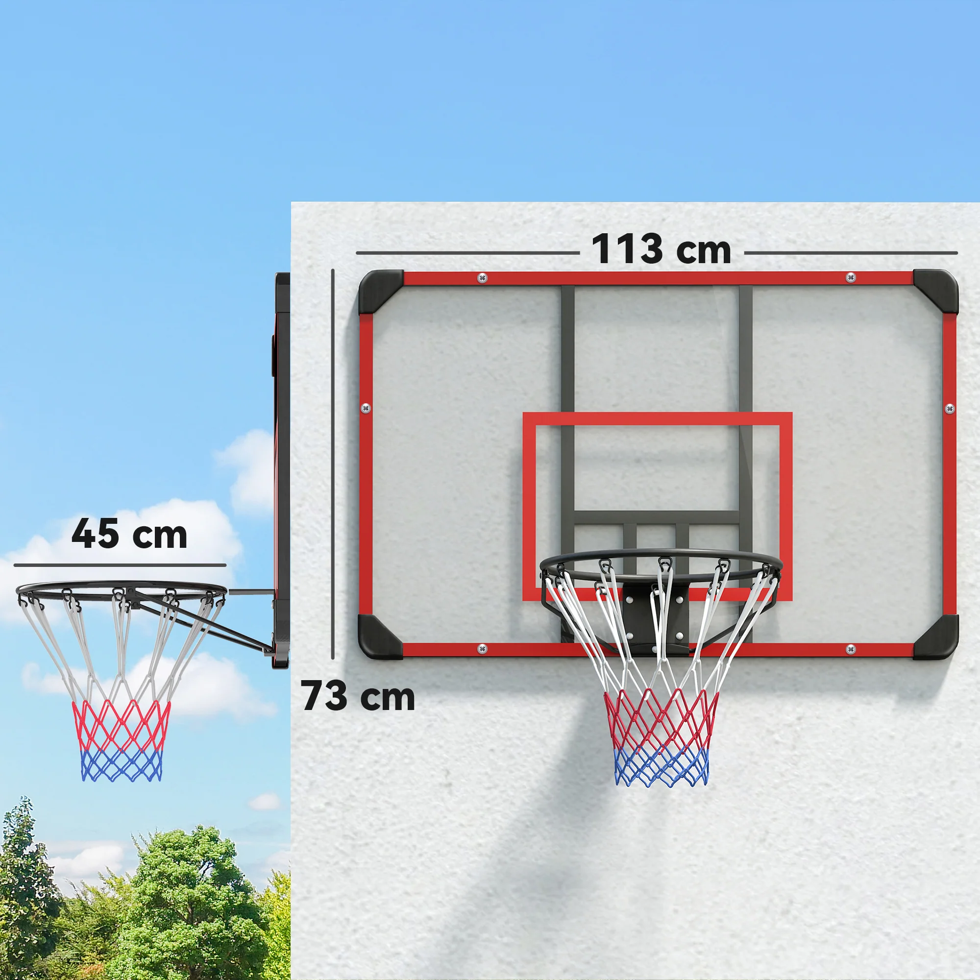 Basketball Hoop, Wall-Mounted Outdoor Backboard, Steel Red - Image 4