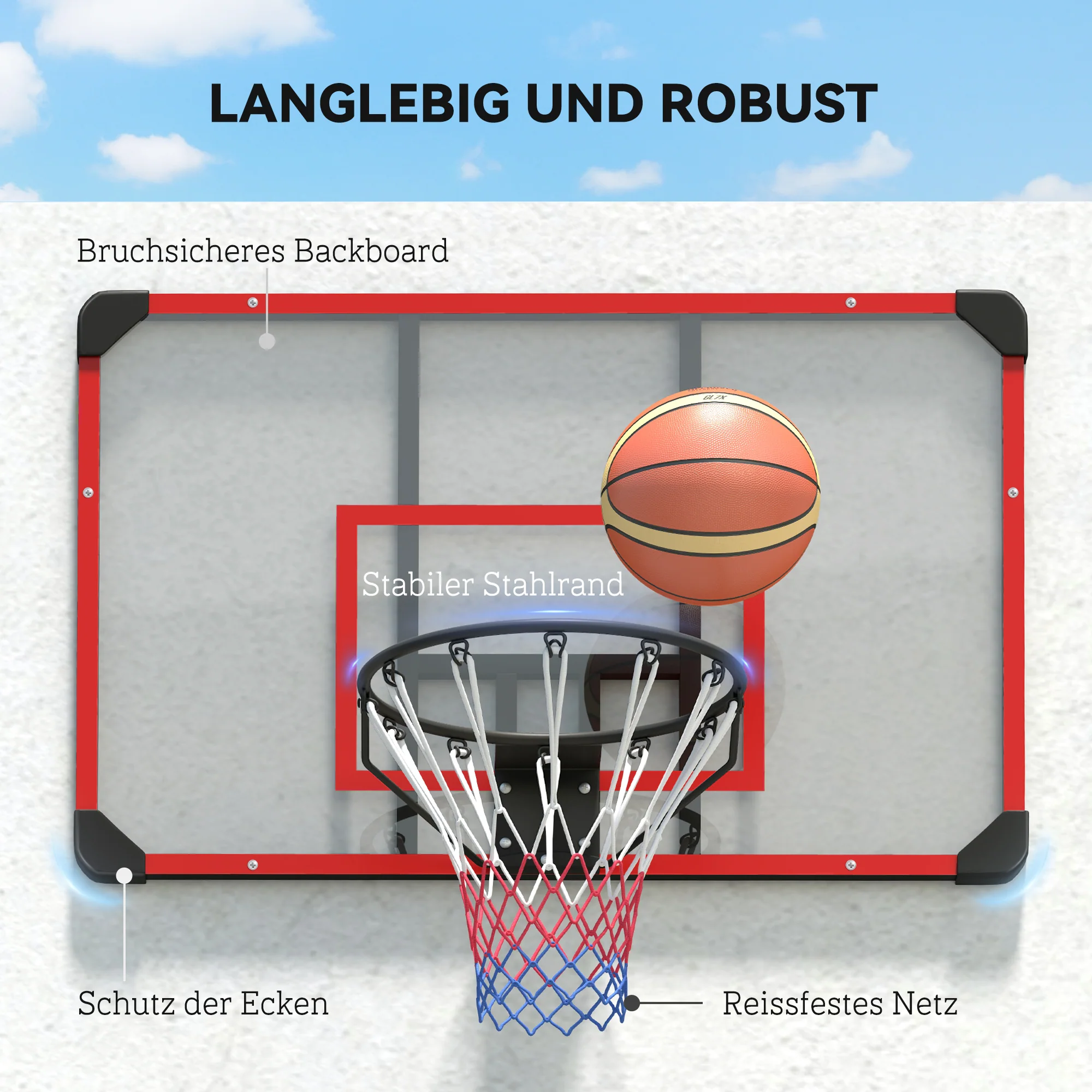 Basketball Hoop, Wall-Mounted Outdoor Backboard, Steel Red - Image 6