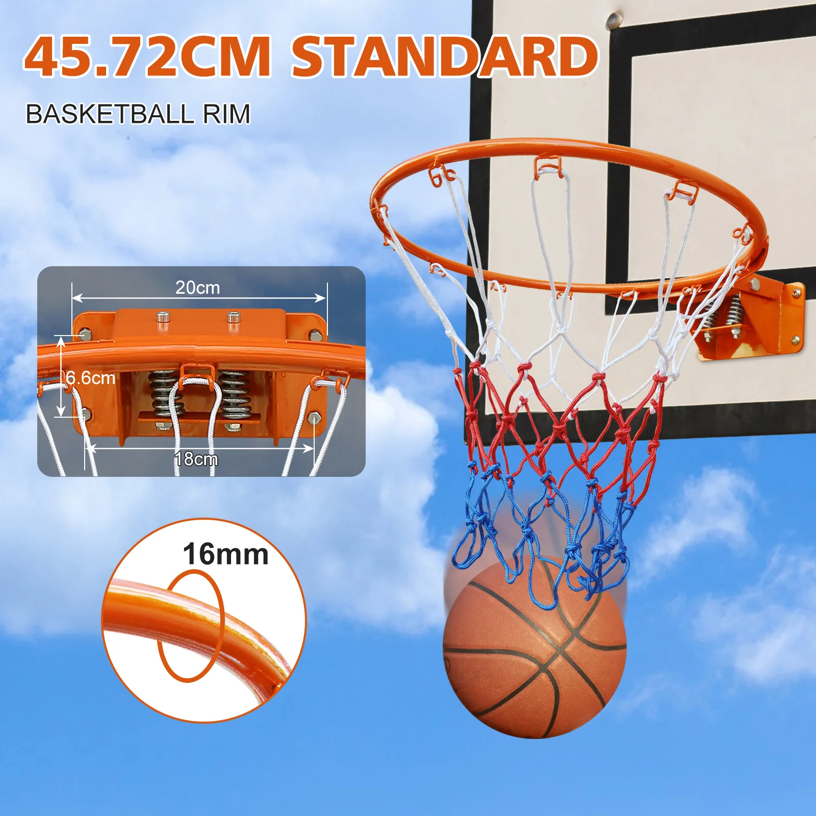 Basketball Rim Replacement, Double Spring Solid, In-Ground & Wall-Mounted Steel, Orange - Image 3
