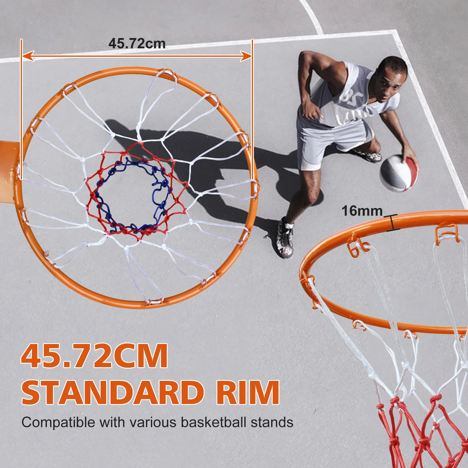 Basketball Rim Replacement, Double Spring Solid, In-Ground & Wall-Mounted Steel, Orange - Image 4
