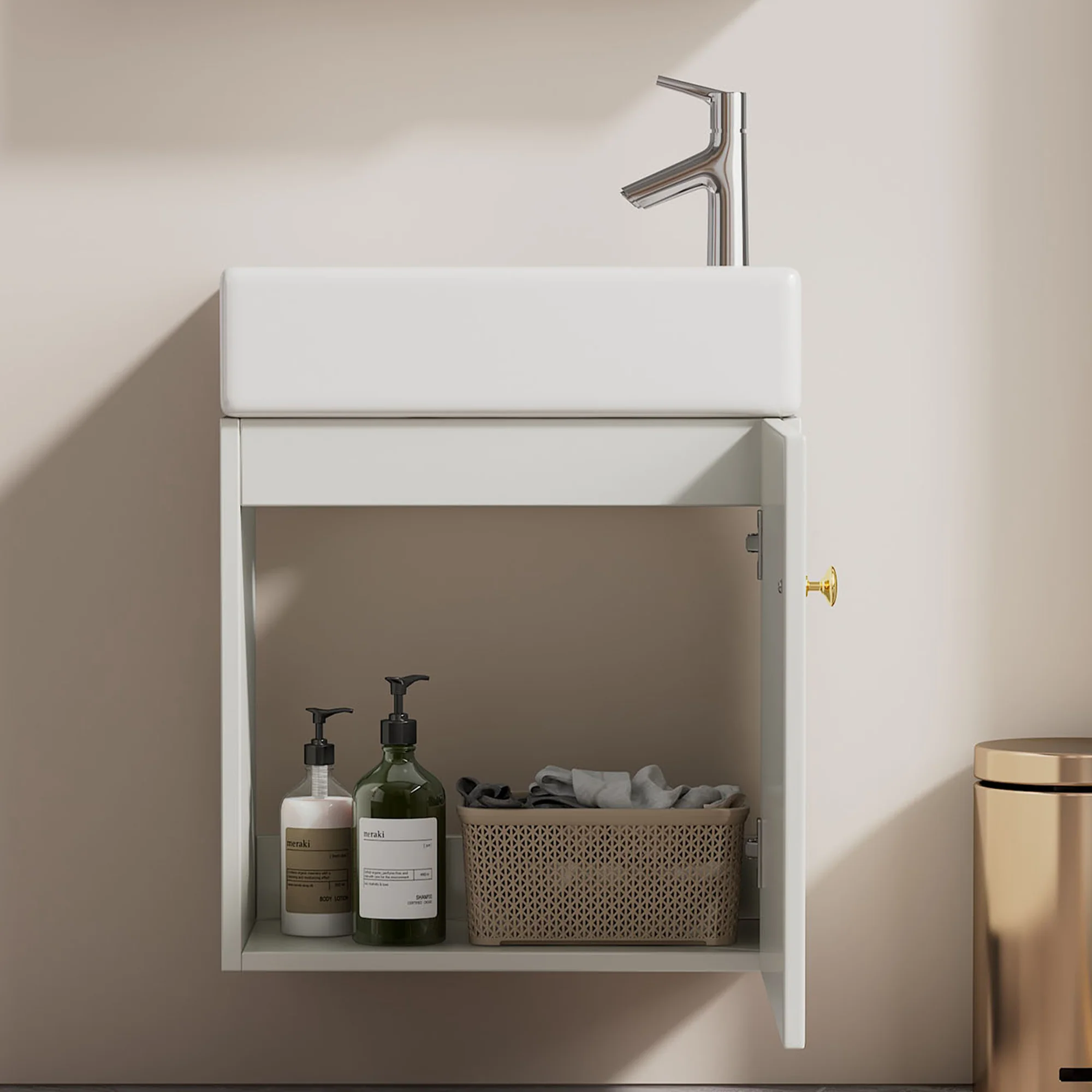 Bathroom Furniture Washbasin with 46cm Vanity Unit, Hanging, Small Guest Bathroom - Image 5