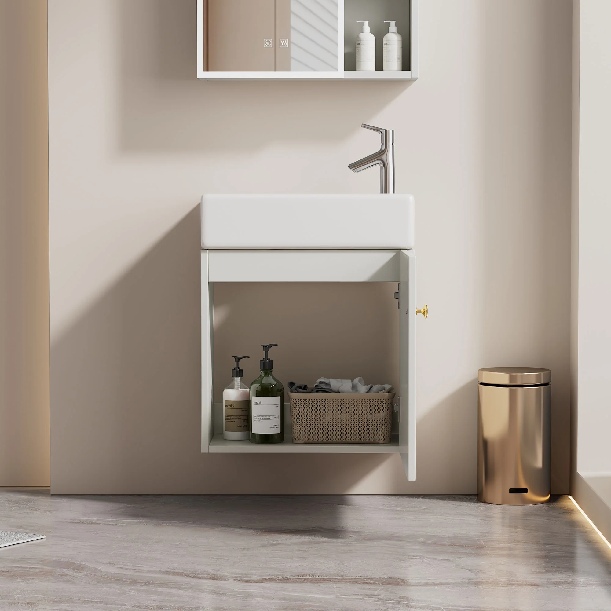 Bathroom Furniture Washbasin with 46cm Vanity Unit, Hanging, Small Guest Bathroom - Image 6