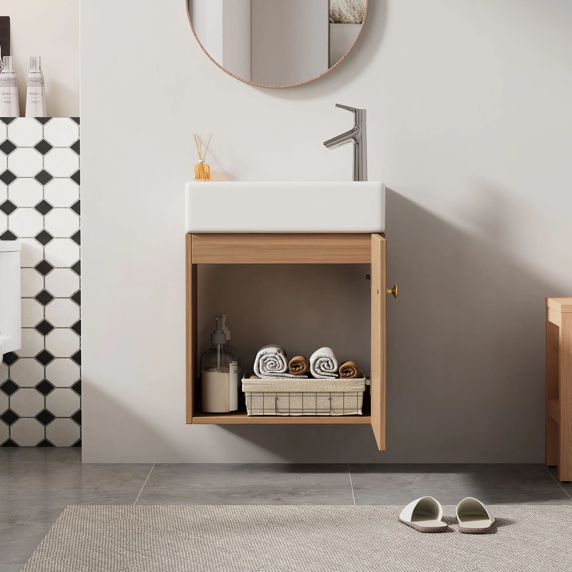 Bathroom furniture washbasin with vanity unit 46 cm, hanging, small guest, in furniture - Image 6