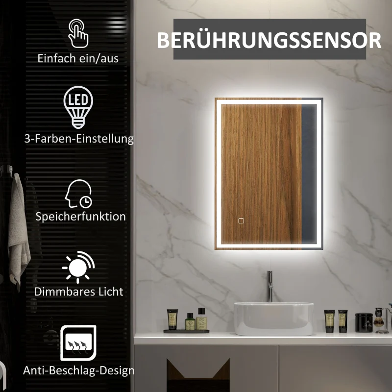 Bathroom Mirror, LED Touch Switch, White - Image 3
