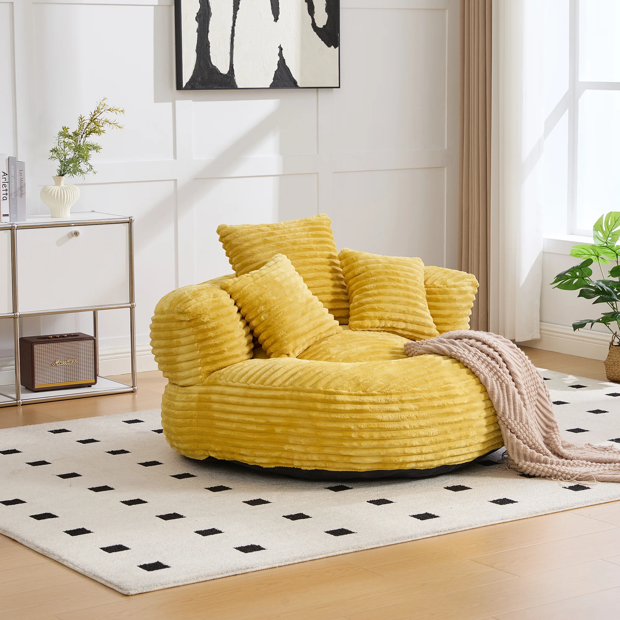Beanbag High Back Lounger with 3 Cushions - Corduroy - Image 10