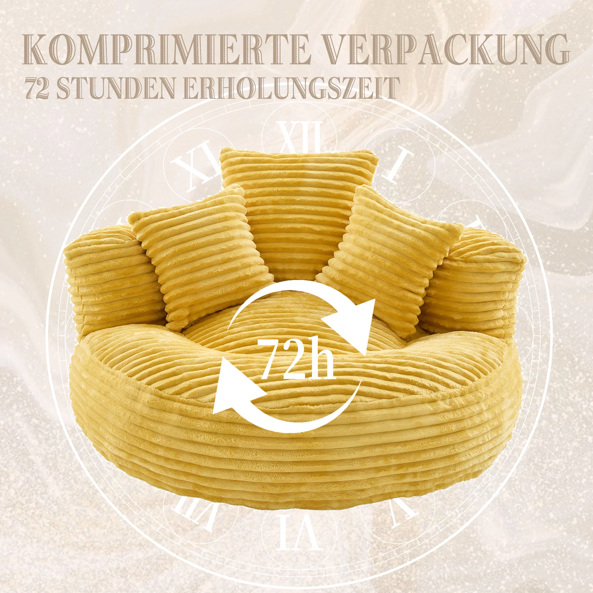 Beanbag High Back Lounger with 3 Cushions - Corduroy - Image 3