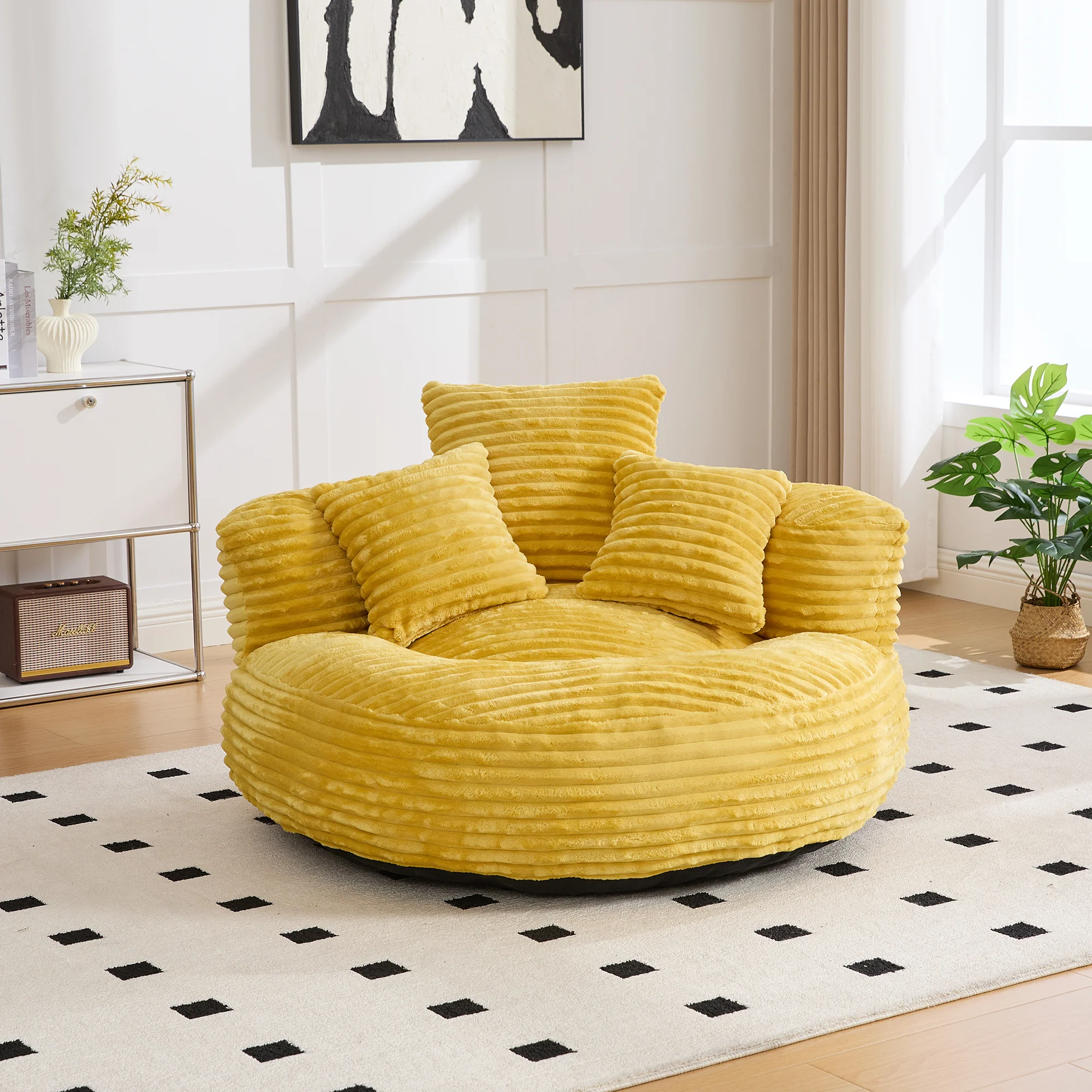 Beanbag High Back Lounger with 3 Cushions - Corduroy - Image 7