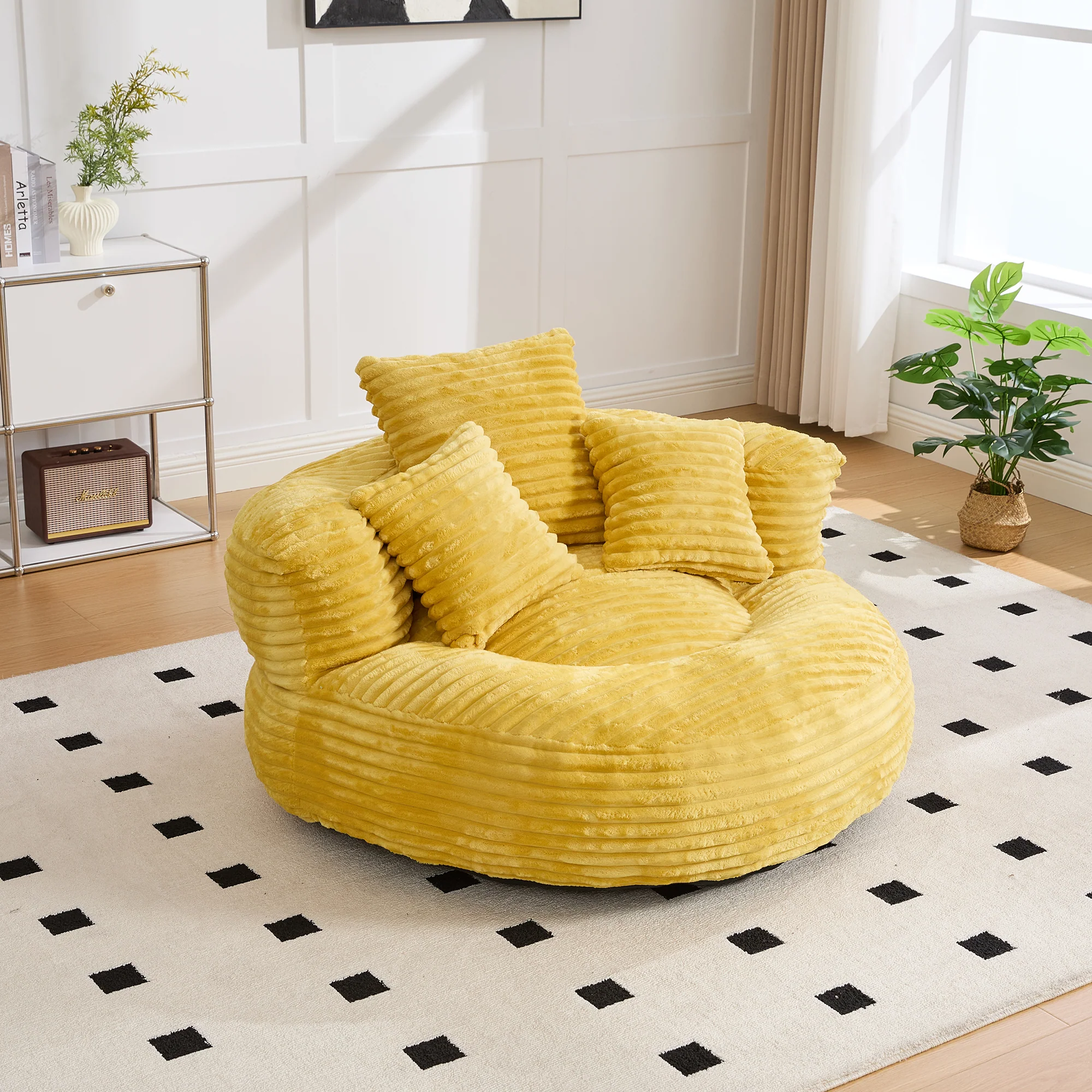 Beanbag High Back Lounger with 3 Cushions - Corduroy - Image 8