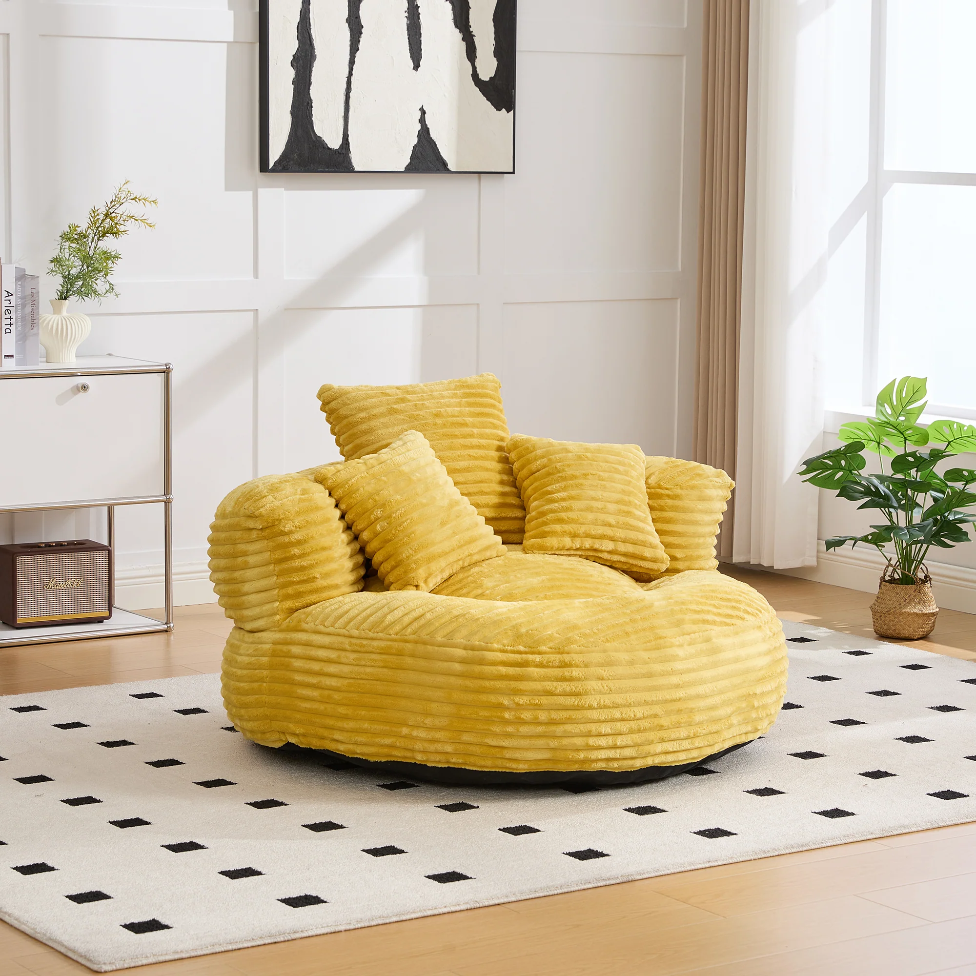 Beanbag High Back Lounger with 3 Cushions - Corduroy - Image 9