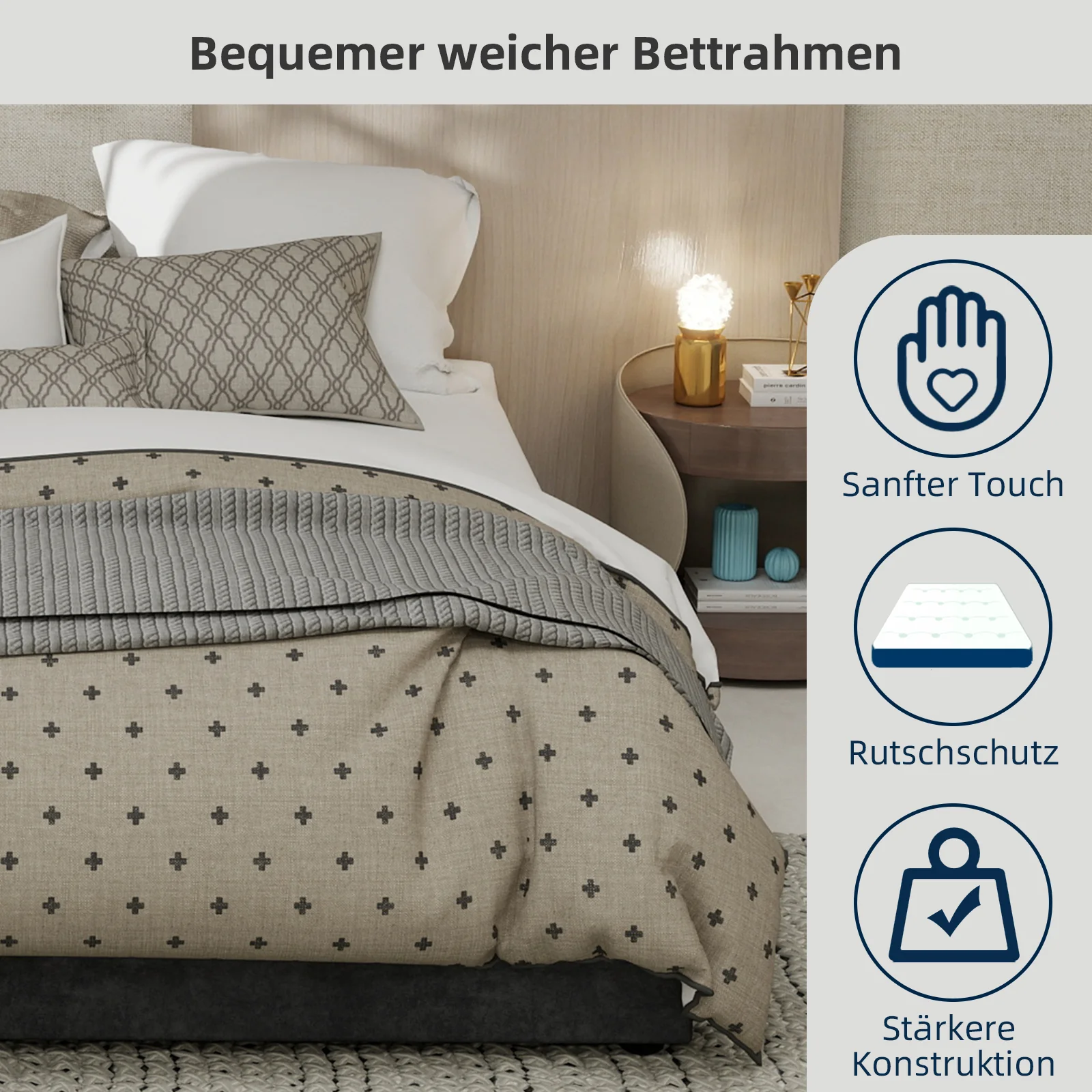 Bed Frame 140x200cm Gas Lift Storage, Grey Dutch Velvet Fabric - Image 8