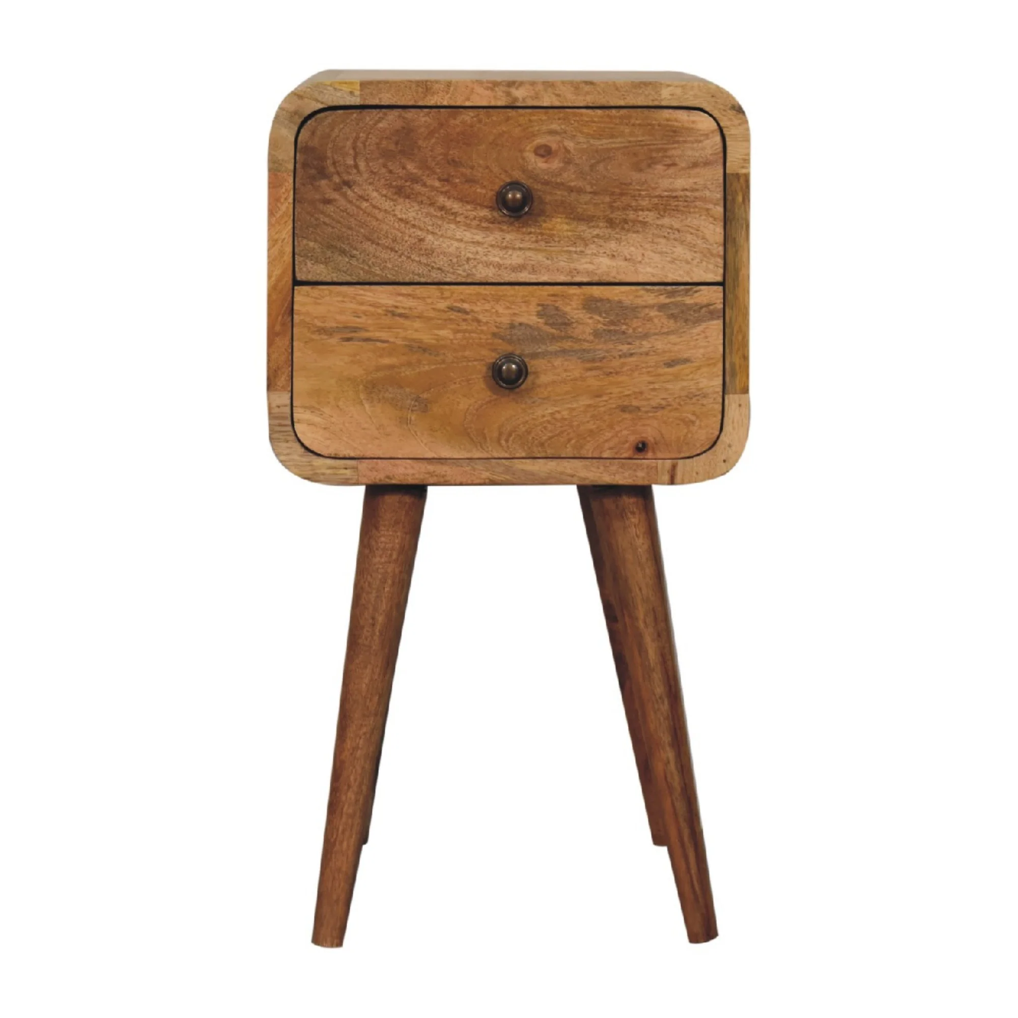 Bedside Mini Curved, 2 Drawers, Solid Wood Oak-ish - Image 2