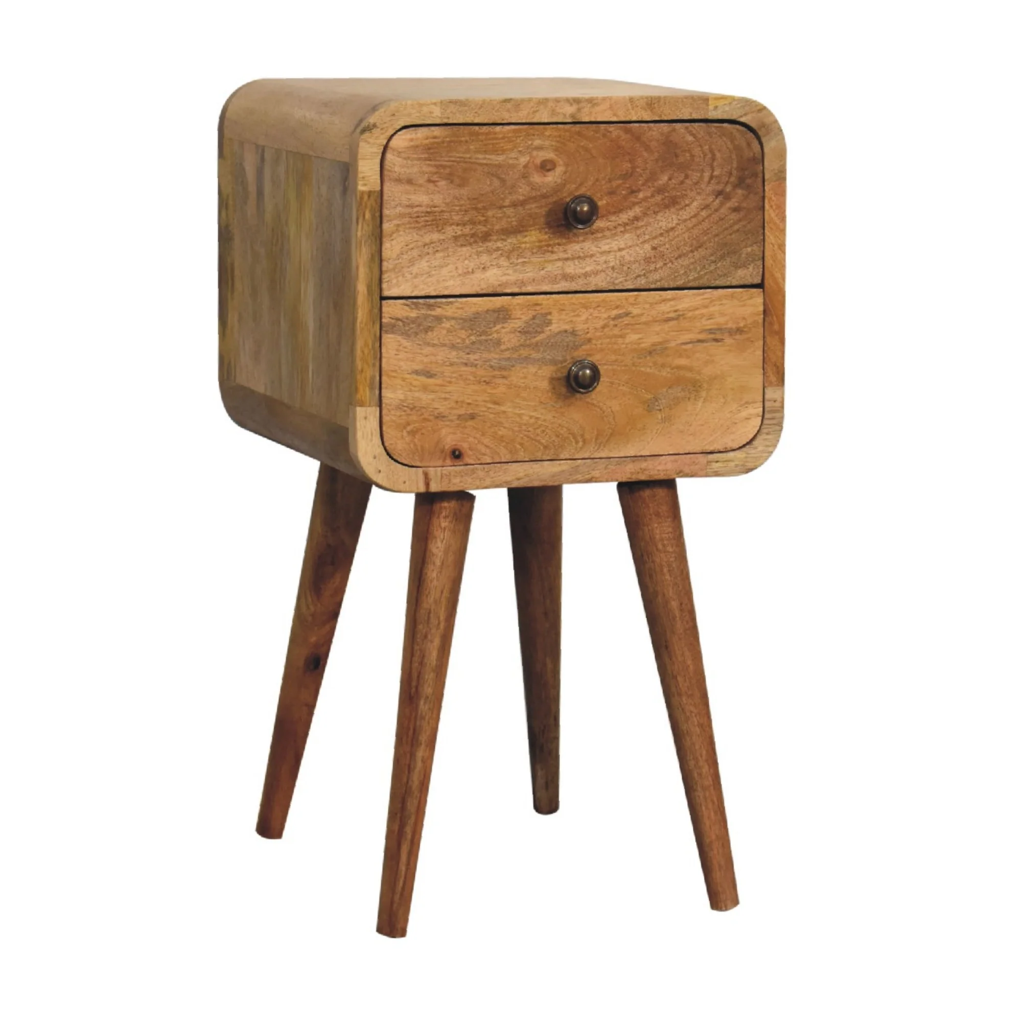 Bedside Mini Curved, 2 Drawers, Solid Wood Oak-ish - Image 3