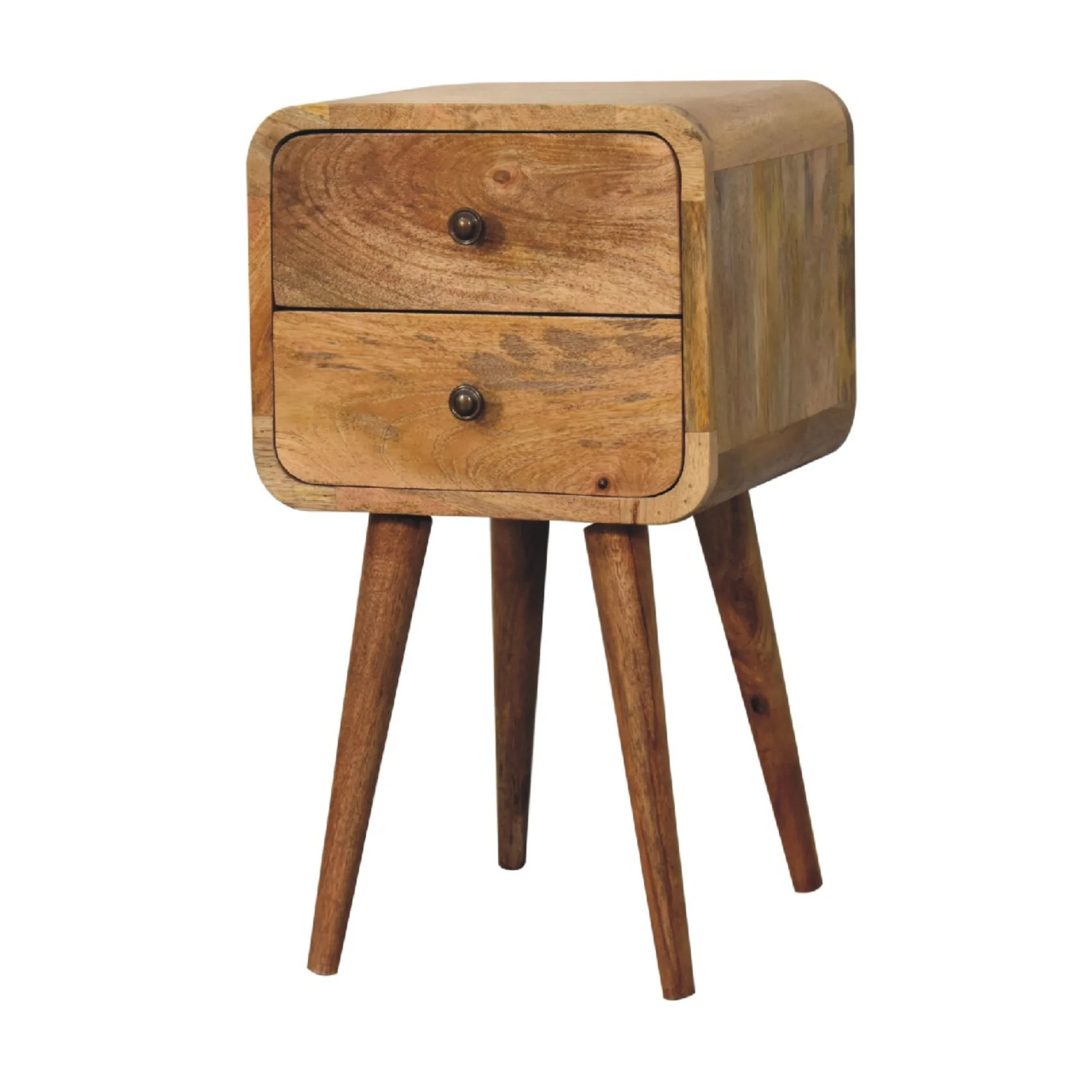 Bedside Mini Curved, 2 Drawers, Solid Wood Oak-ish - Image 4