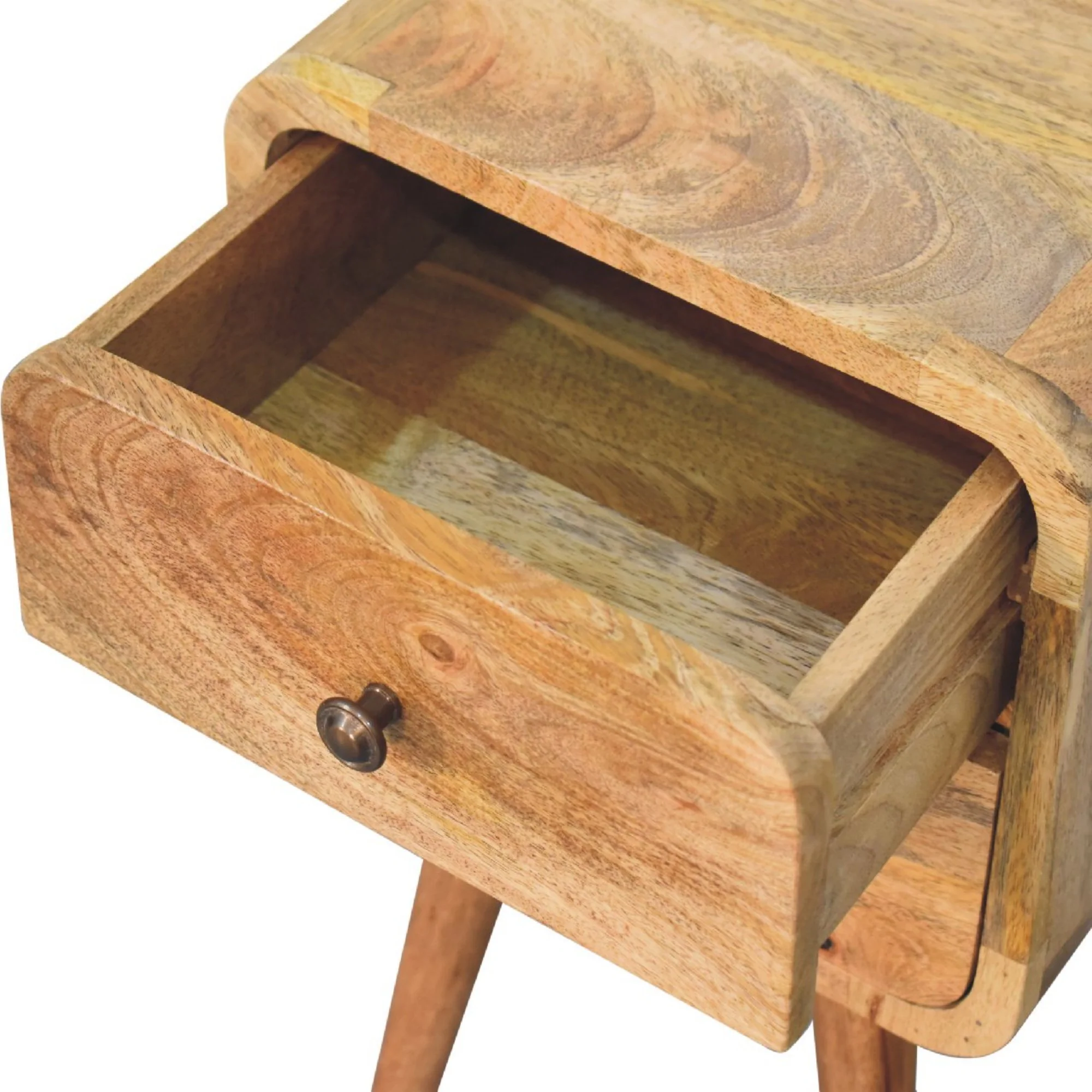 Bedside Mini Curved, 2 Drawers, Solid Wood Oak-ish - Image 6