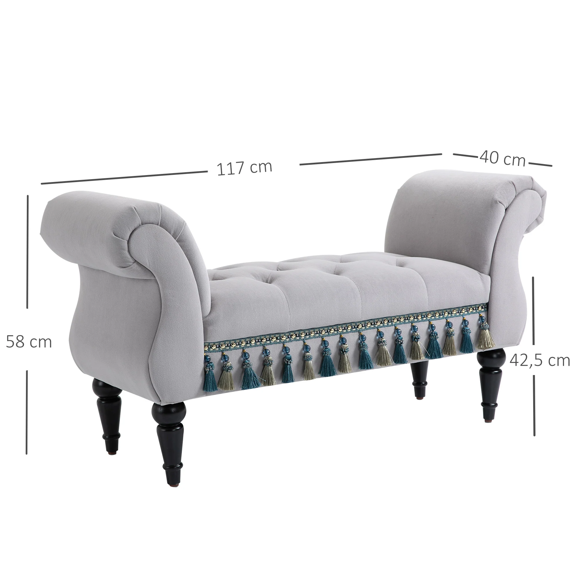 Bench Upholstered Bed Stool Wooden, Grey Polyester - Image 3