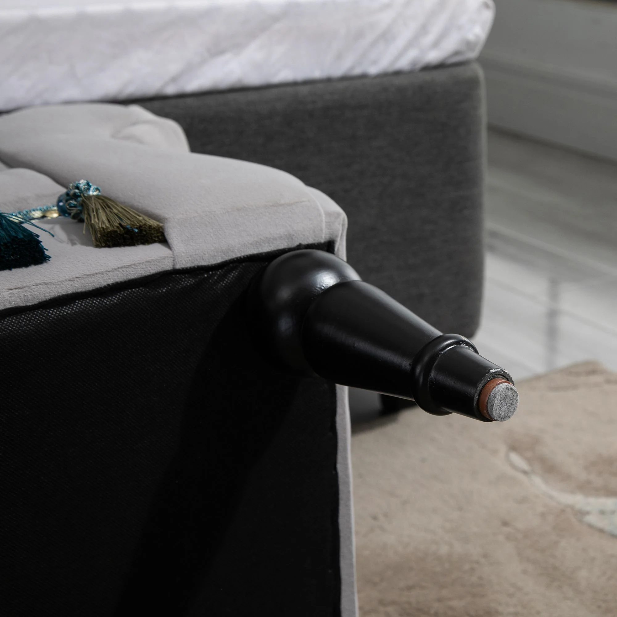 Bench Upholstered Bed Stool Wooden, Grey Polyester - Image 7