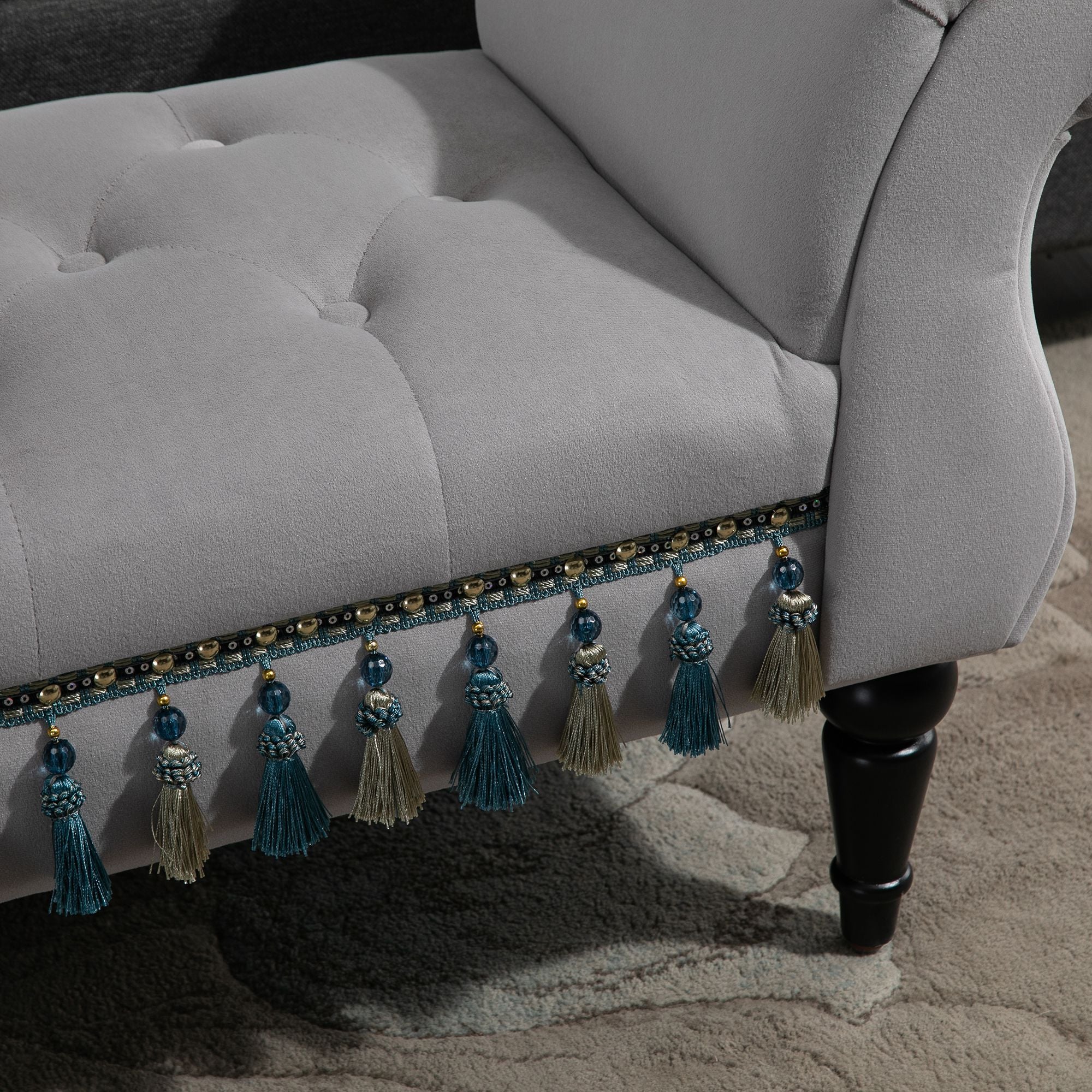 Bench Upholstered Bed Stool Wooden, Grey Polyester - Image 8