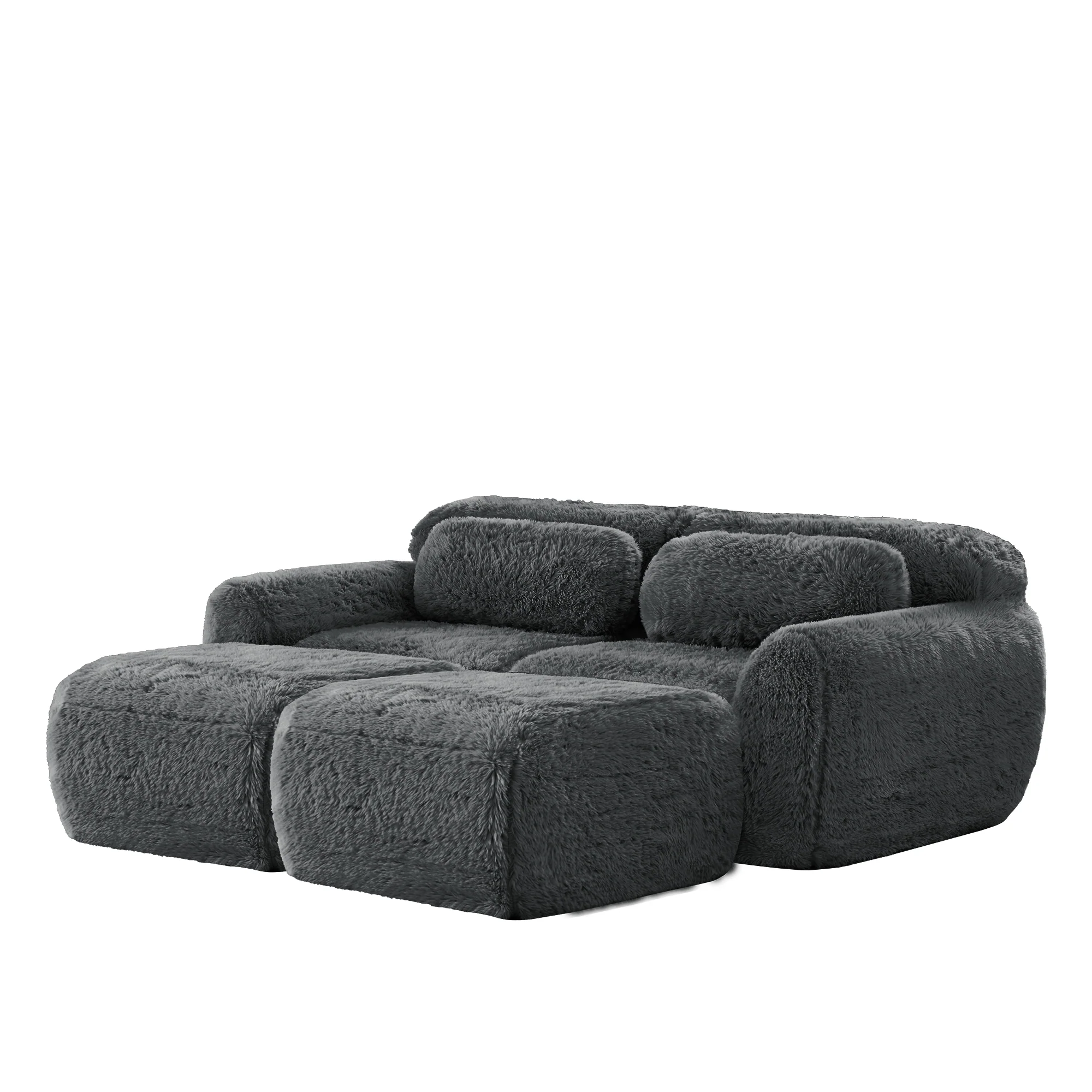 Boneless Cloud Modular Sleeper Sofa 2 Ottomans Plush Fabric - Grey - Image 4