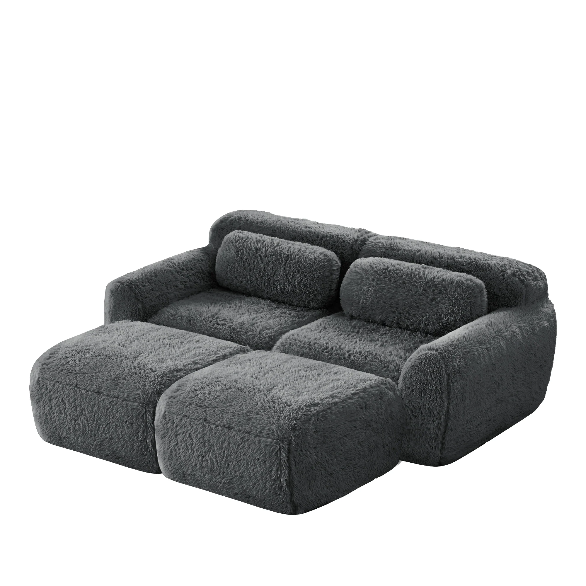 Boneless Cloud Modular Sleeper Sofa 2 Ottomans Plush Fabric - Grey - Image 5